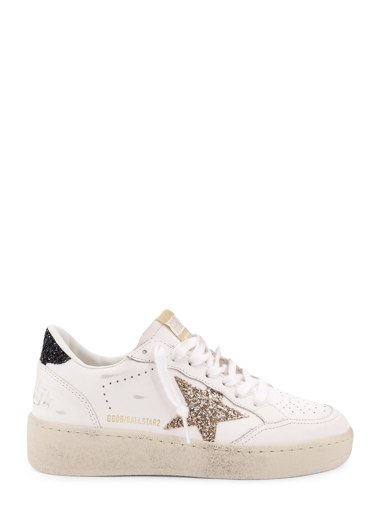 Shop Golden Goose Ballstar 2 Leather Upper And Spur Glitter Star And Heel In White