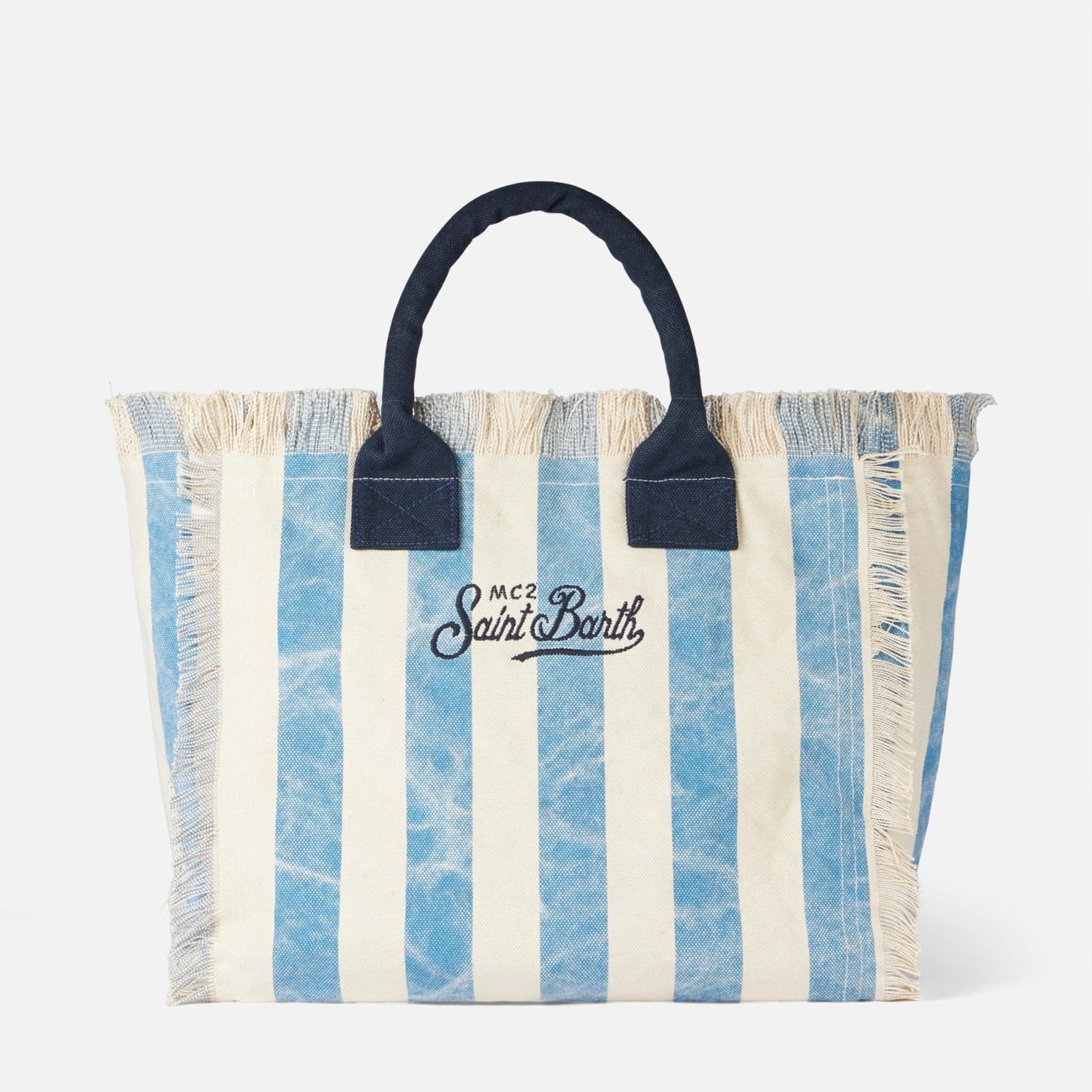 Shop Mc2 Saint Barth Vanity Canvas Shoulder Bag With Antiparos Print In Blue