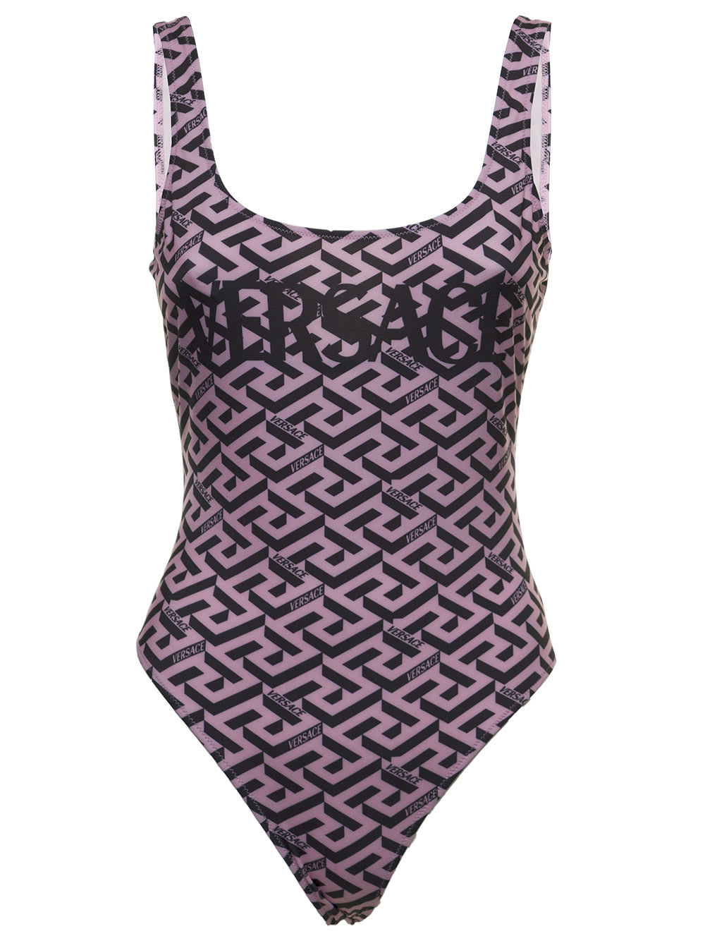 Versace One-piece Monogram Foulard Swimsuit With Logo Print