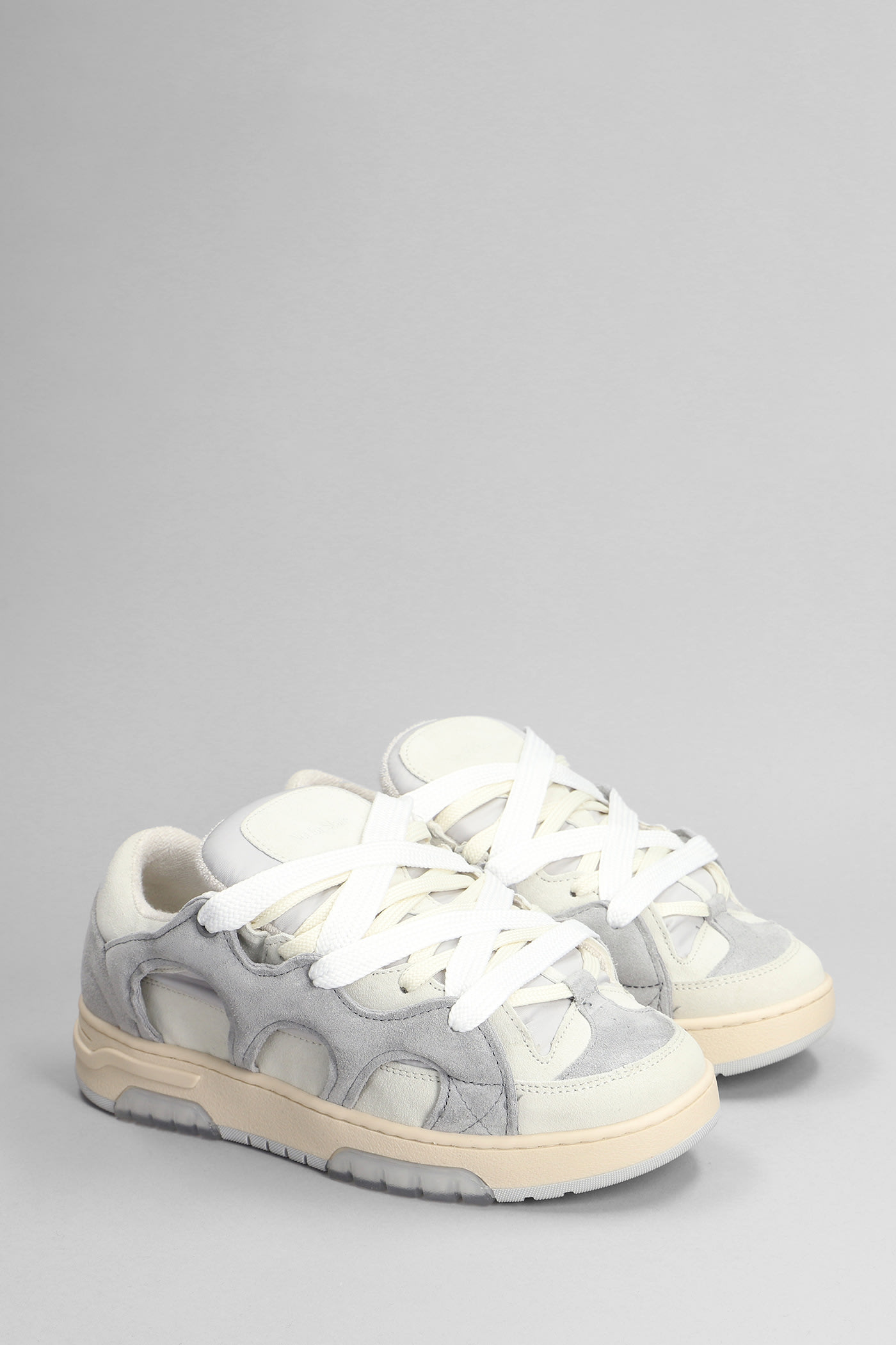 Shop Paura Santha 1 Sneakers In Grey Suede And Fabric