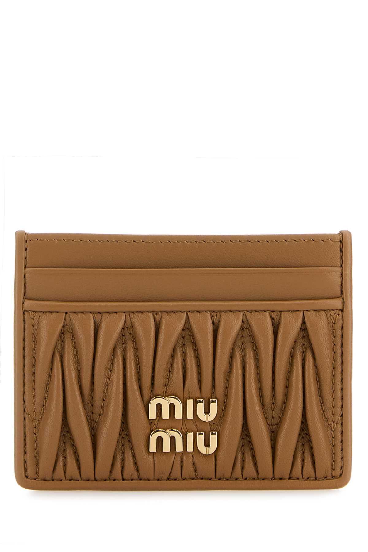 Miu Miu Camel Leather Card Holder In Brown