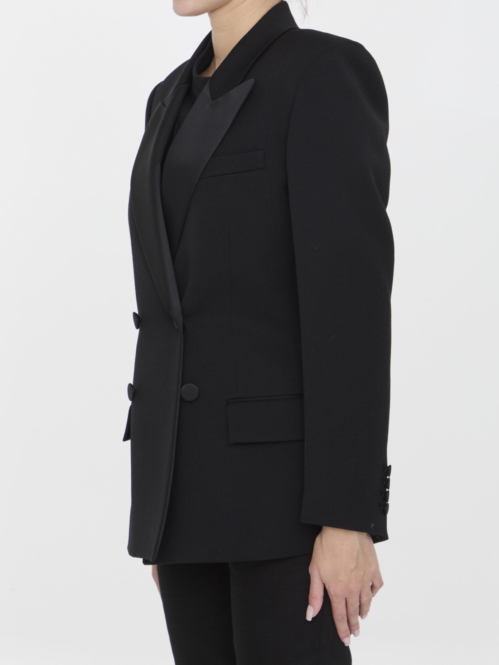 Shop Saint Laurent Tuxedo Jacket In Grain De Poudre In Black