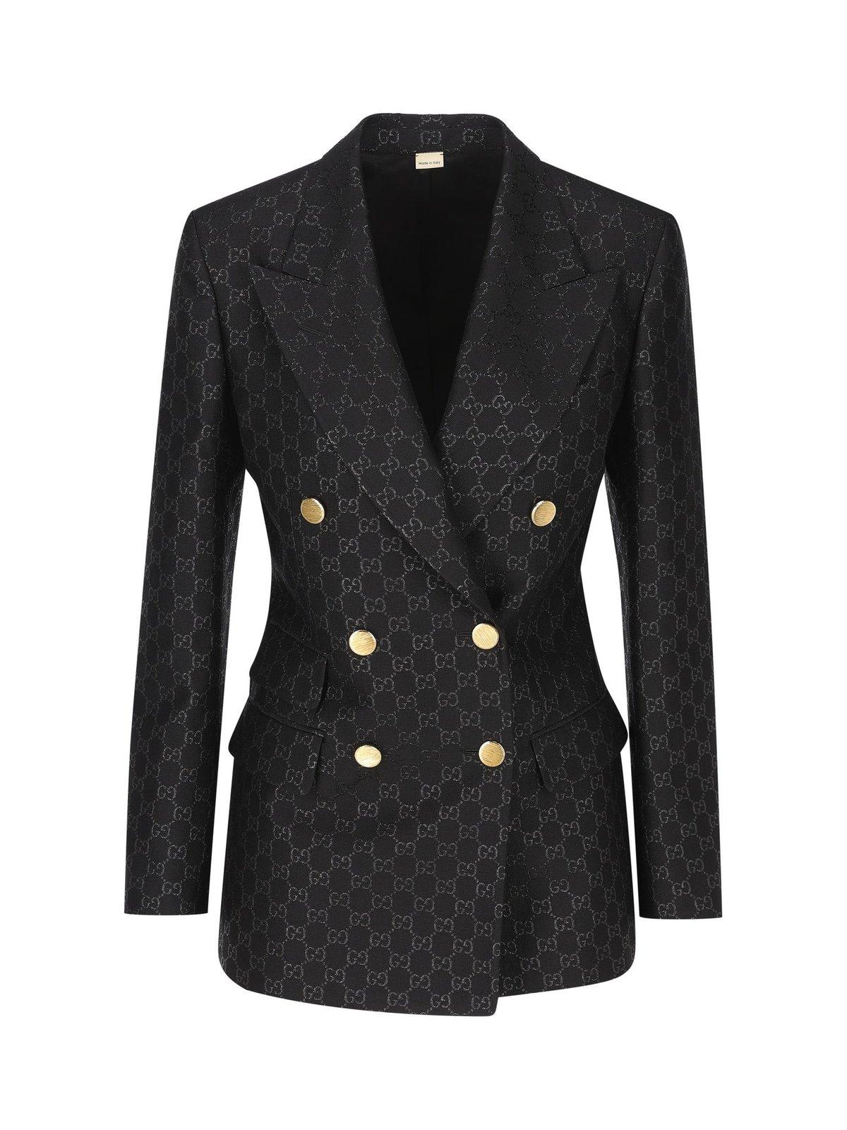 Shop Gucci Gg Jacquard Tailored Jacket In Black
