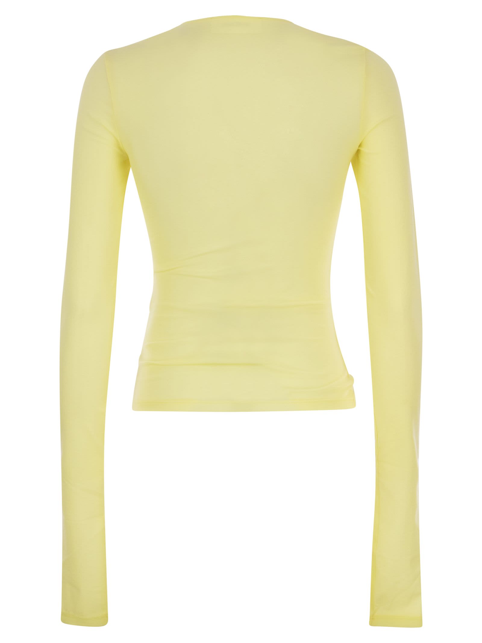 Shop Sportmax Graphic Printed Slim Fit Jersey Top In Fondo Giallo