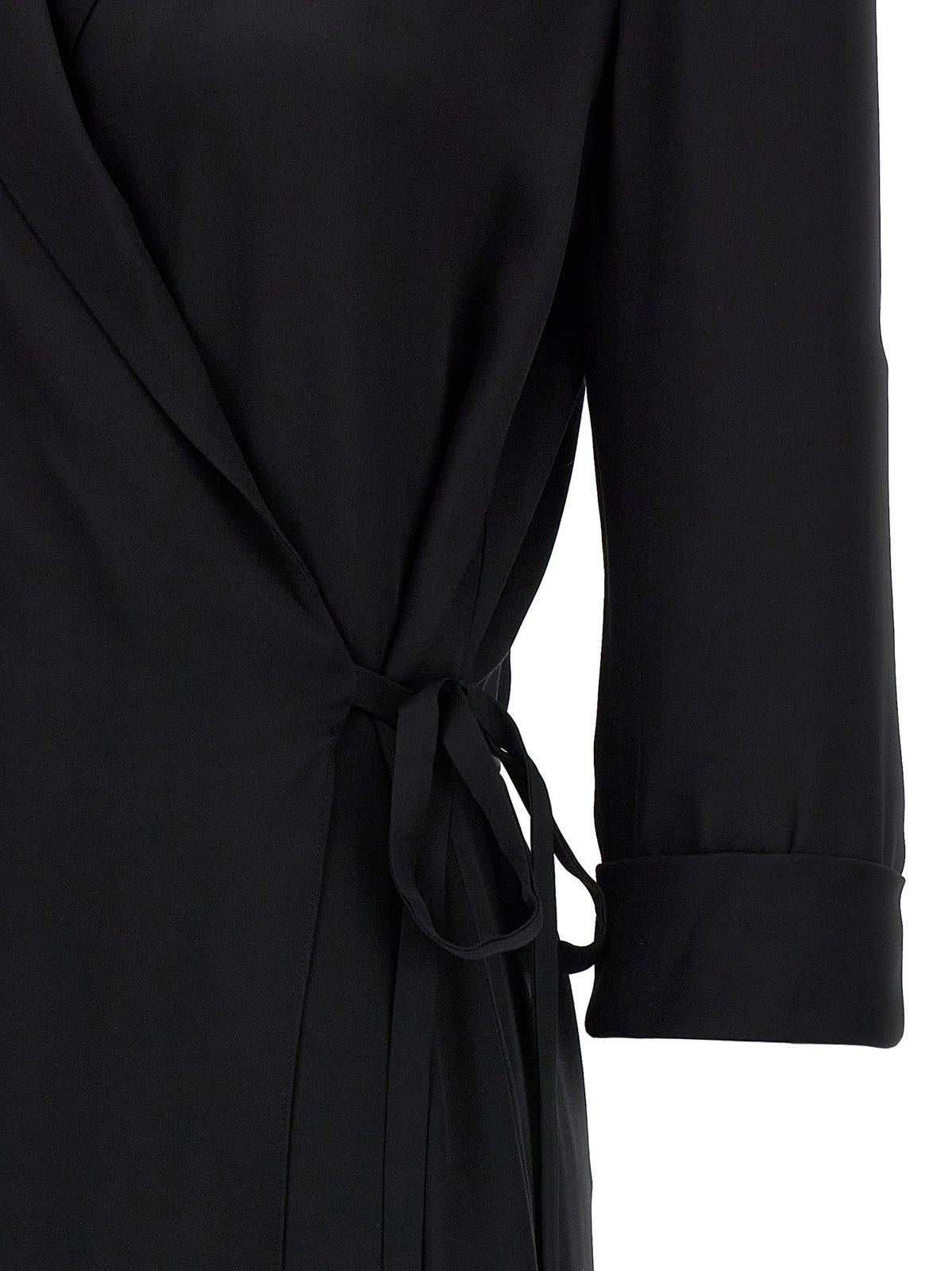 Theory Womens Black Lapel Wrap-front Silk-satin Midi Dress In Black