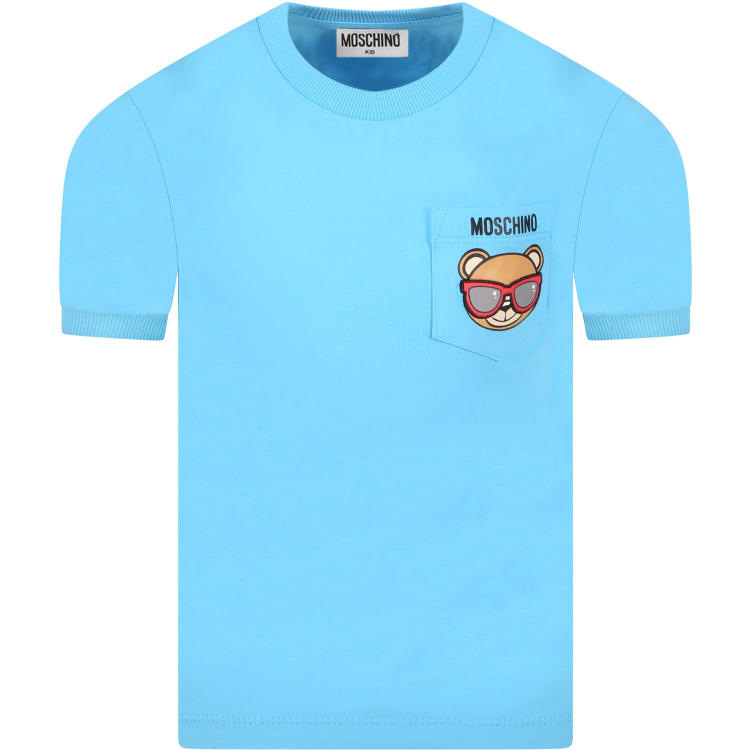 Moschino Light-blue T-shirt For Boy With Iconic Teddy Bear And Black Logo