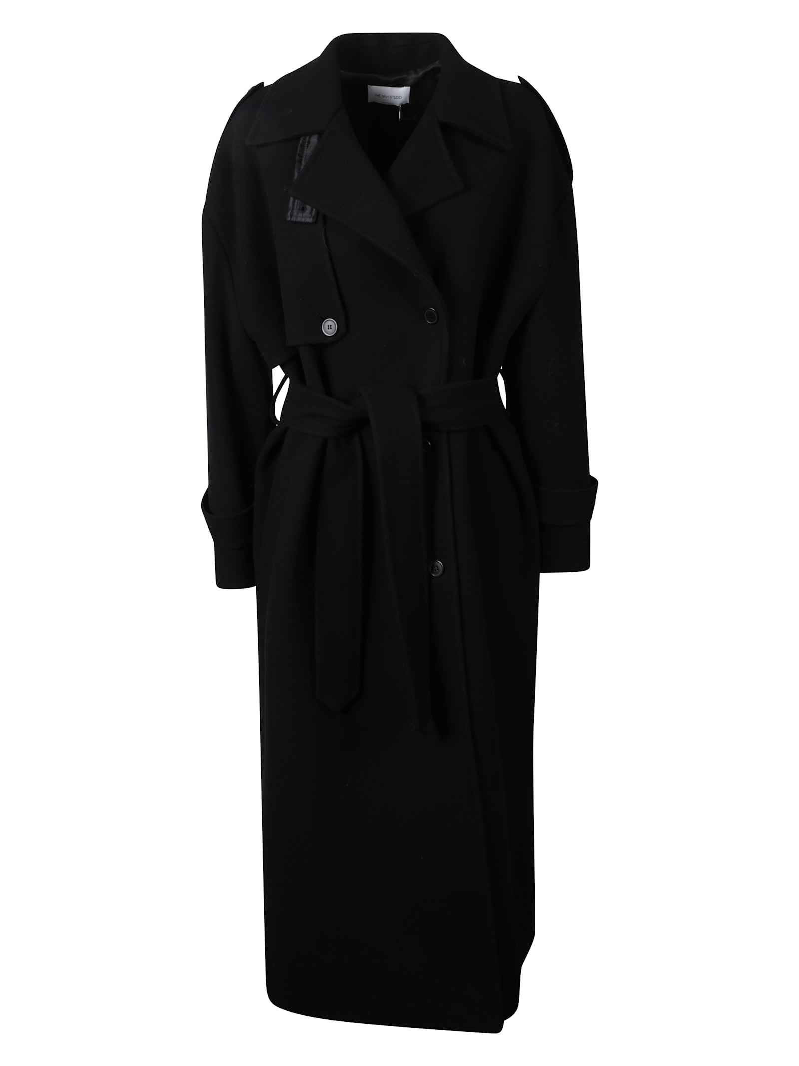 The Nina Studio Double-breasted Coat With Belt In Black