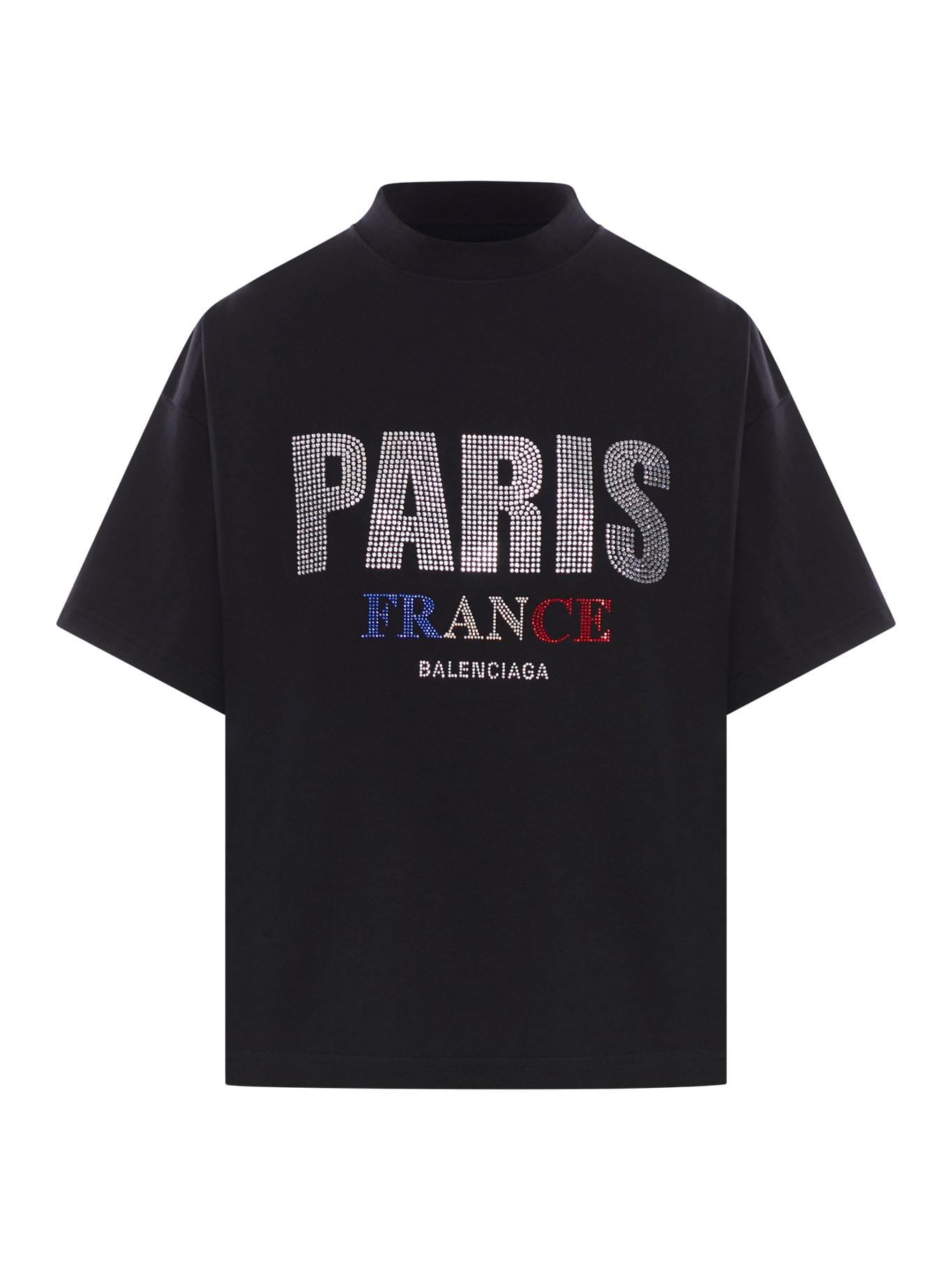 T-shirt Paris Strass Cropped Oversize In Nero