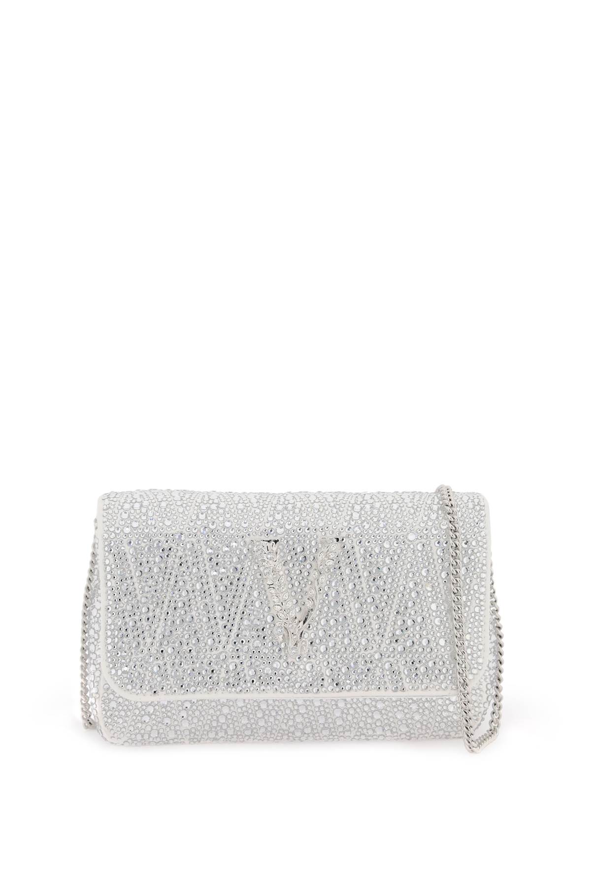 Shop Versace Virtus Mini Bag With Crystals In Optical White - Palladium
