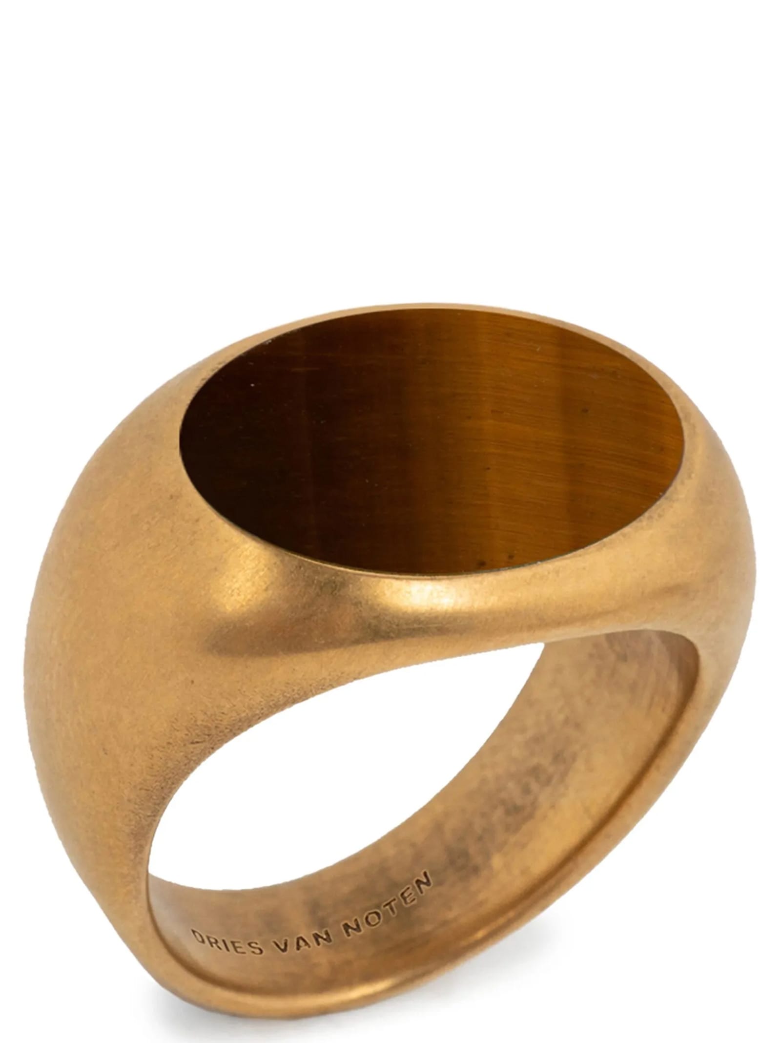 Dries Van Noten Oval Stone Smooth Finish Signet Ring In Gold