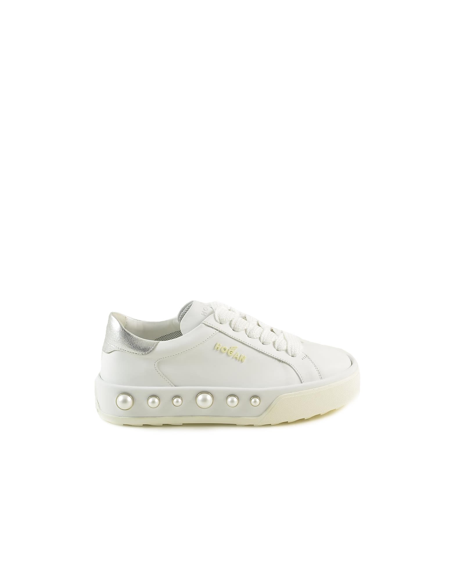 Hogan White Leather And Pearls Womens Sneakers