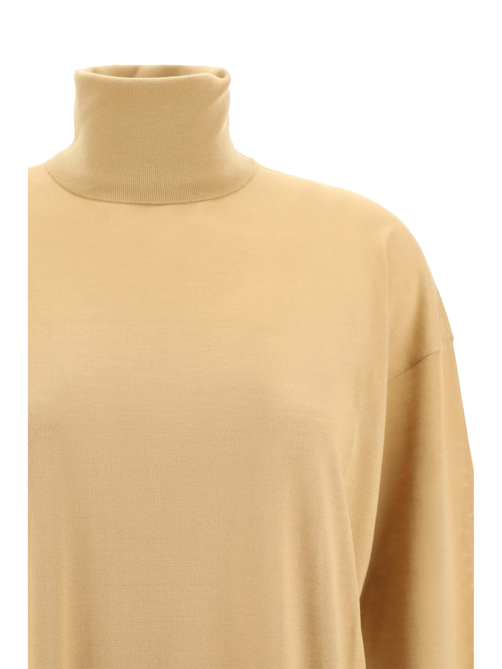 Saint Laurent Fine-knit Slouchy Rollneck Sweater In Camel