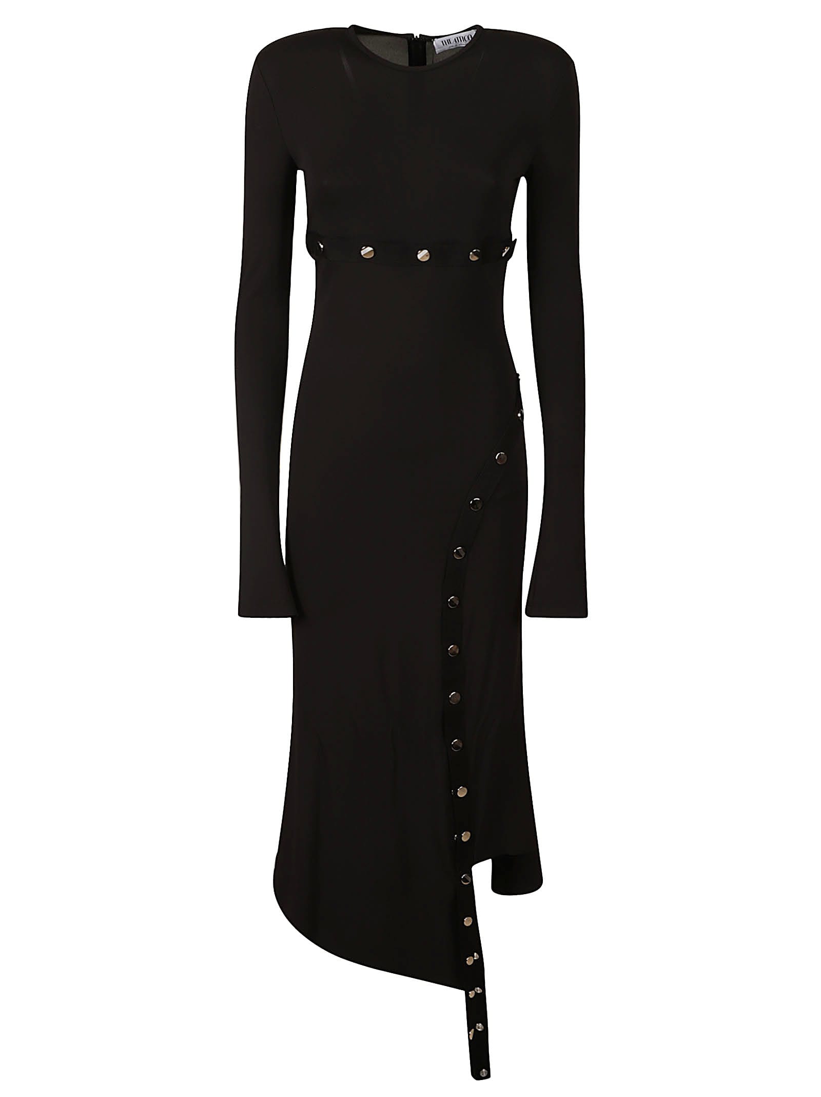 Shop Attico Studded Asymmetric Midi Dress In Black