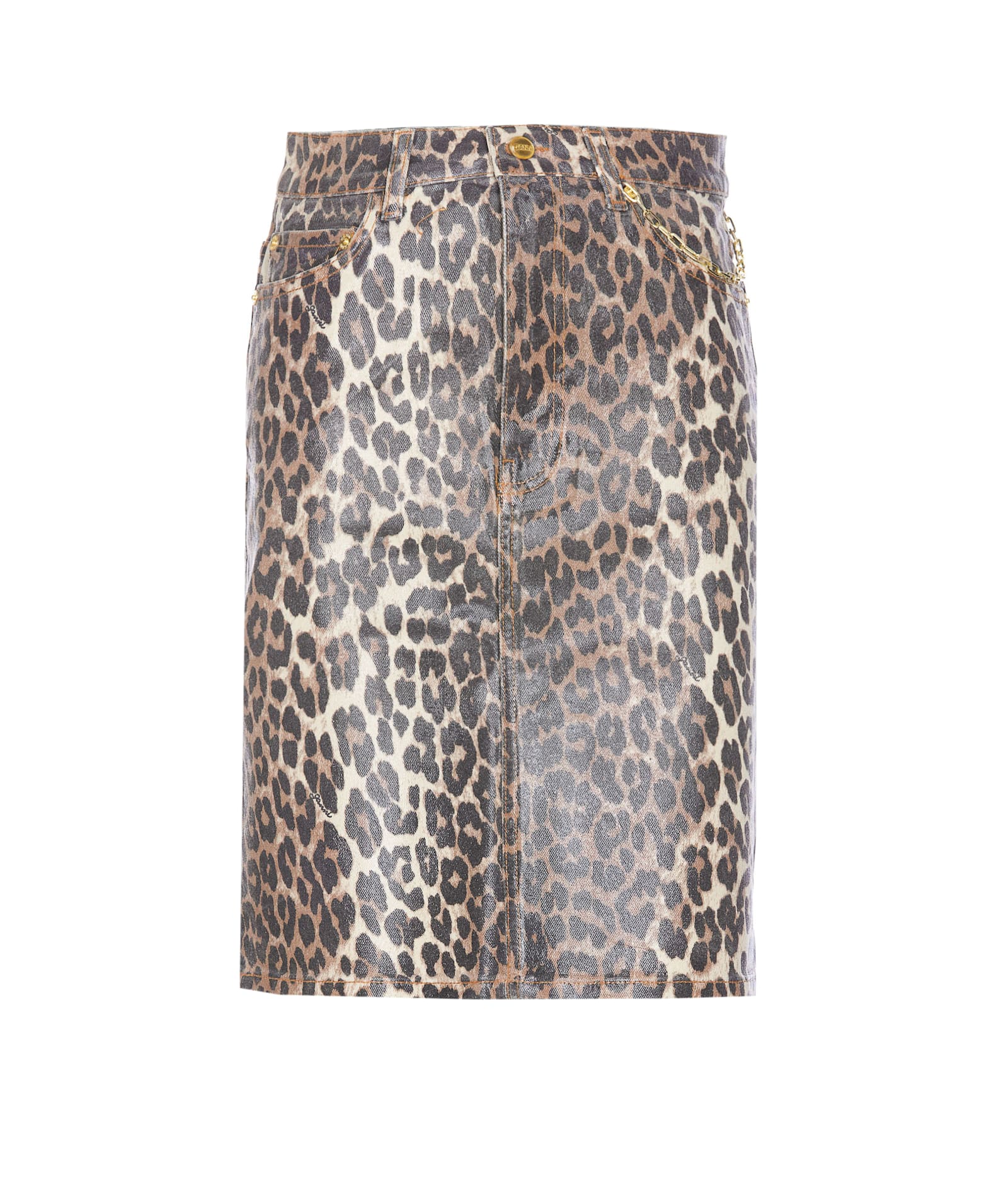 Foil Print Denim Leopard Skirt