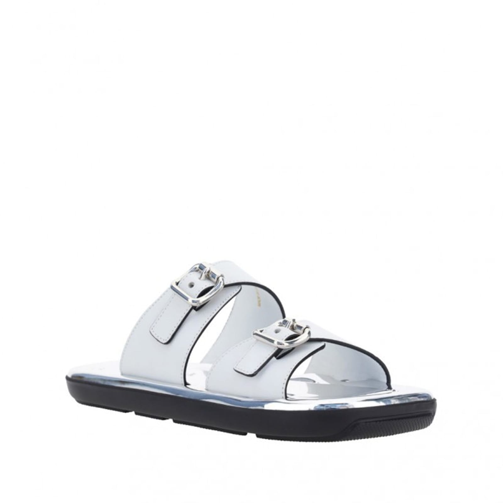 Shop Prada Leather Flat Sandals In White