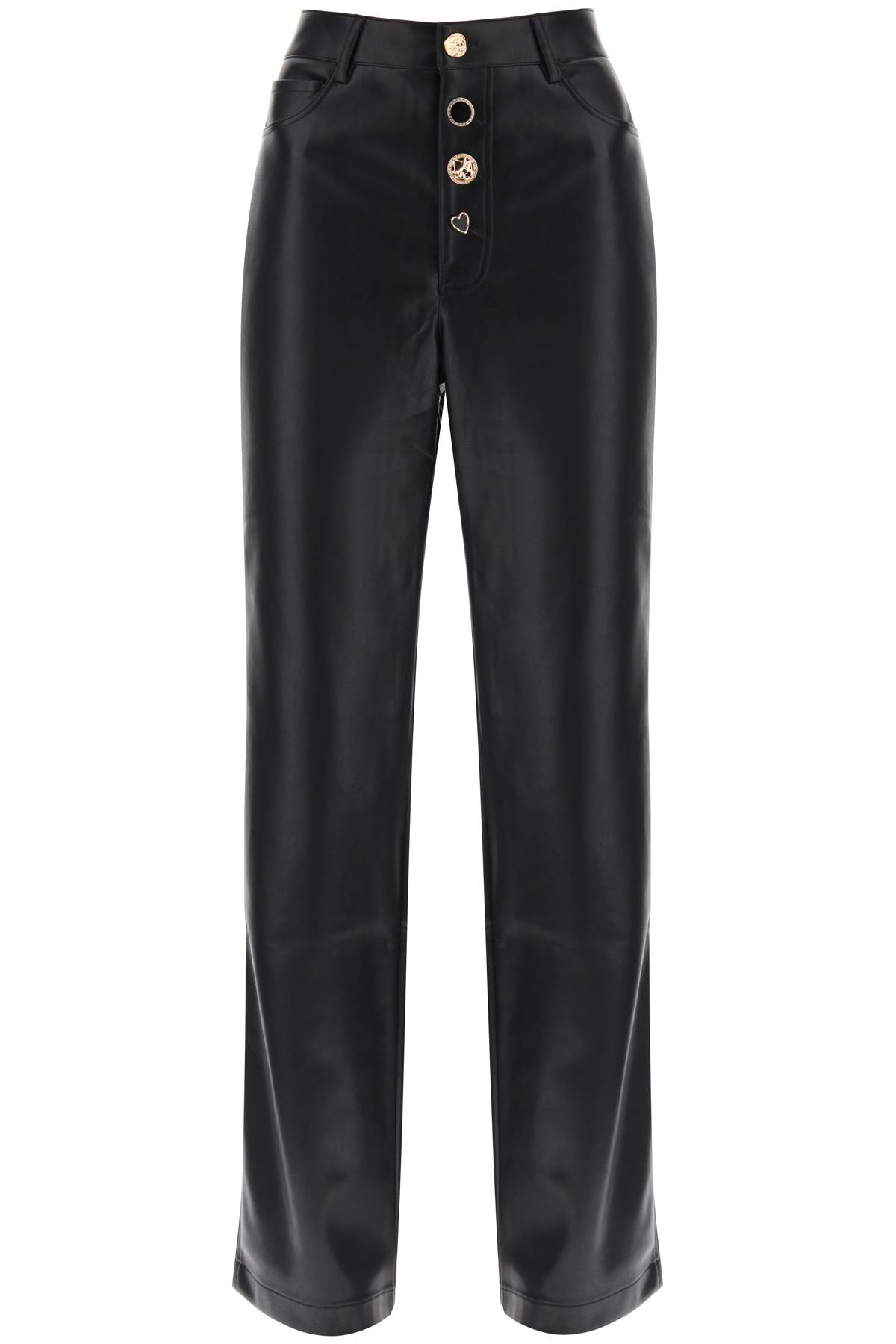 Embellished Button Faux Leather Pants