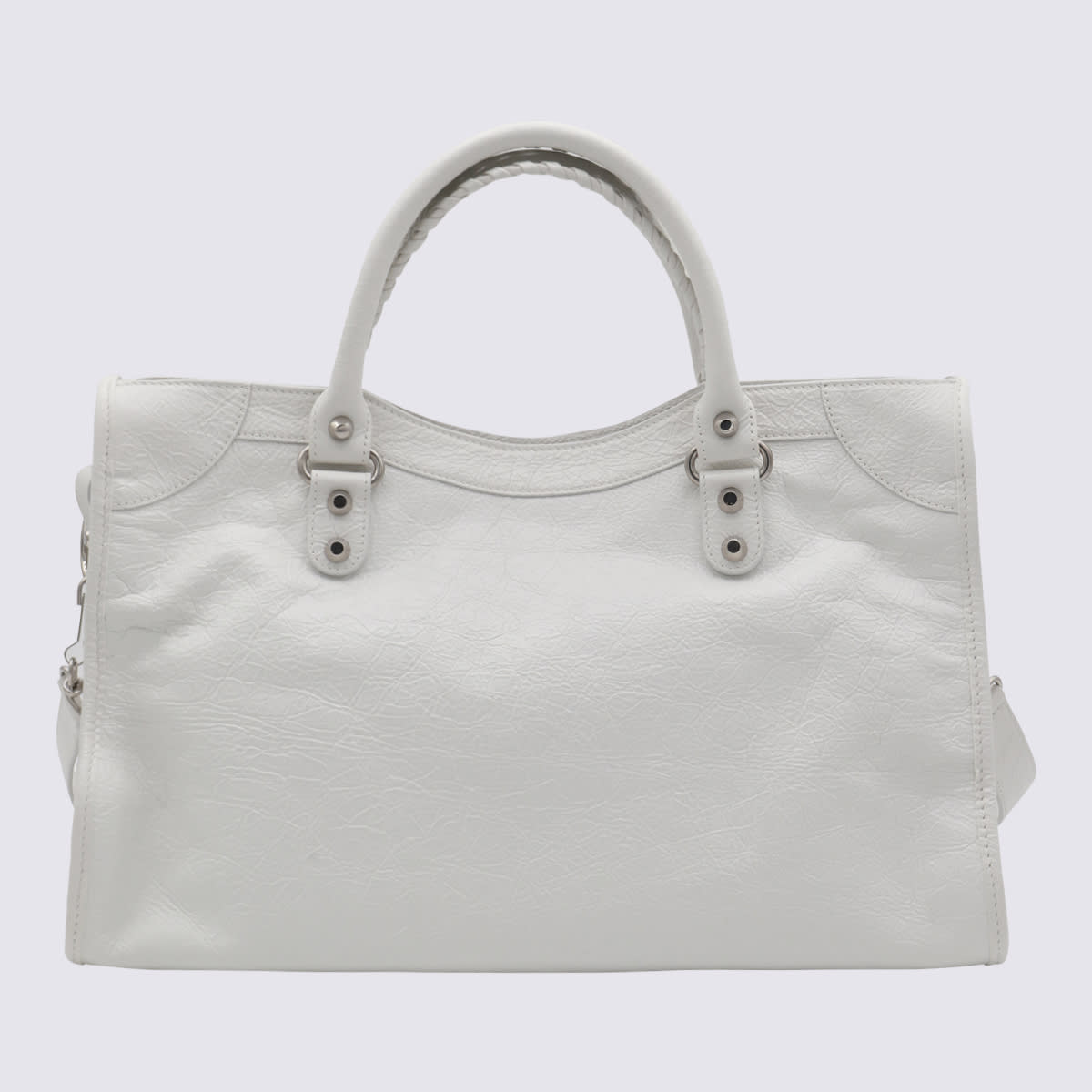 Shop Balenciaga Black Leather Le City Top Handle Bag In White