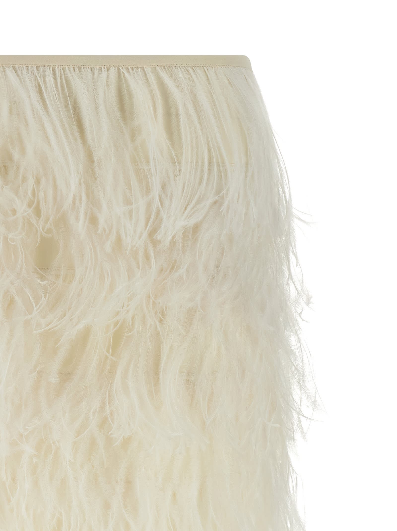 Attico Elastic Waistband Feather Detailed Skirt In Neutral
