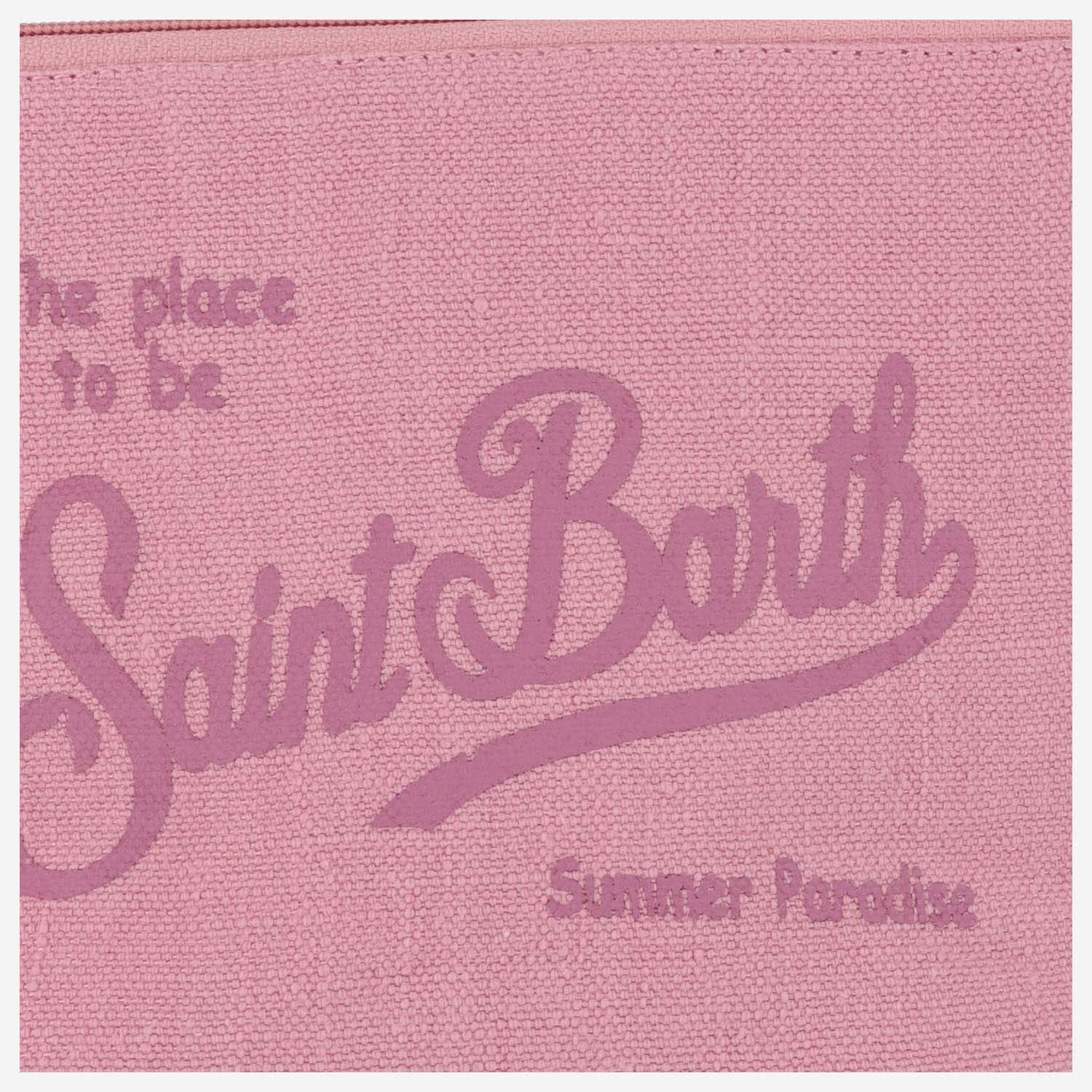 Shop Mc2 Saint Barth Linen Clutch Bag With Logo In Pink