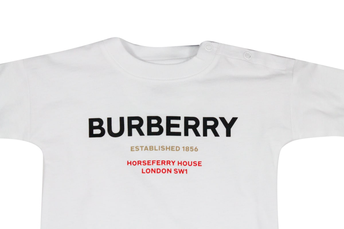Shop Burberry Cotton Onesie With Button Closure And Logo Lettering In White