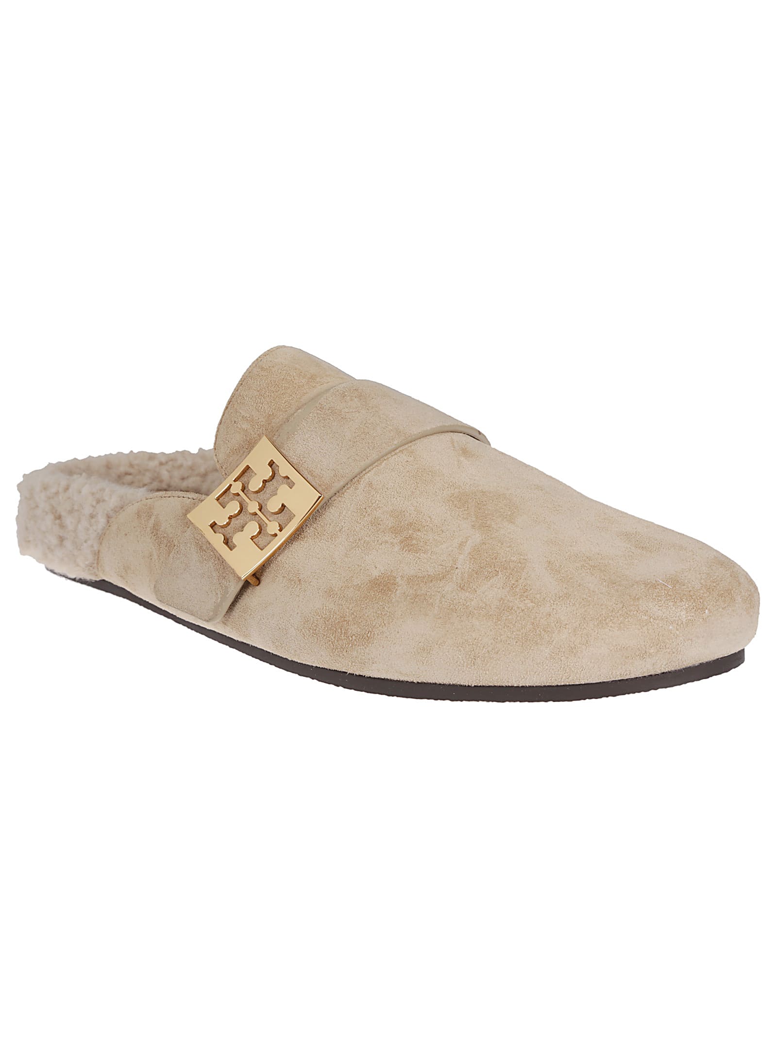 Shop Tory Burch Mellow Shearling Mules In Noisette/taupe