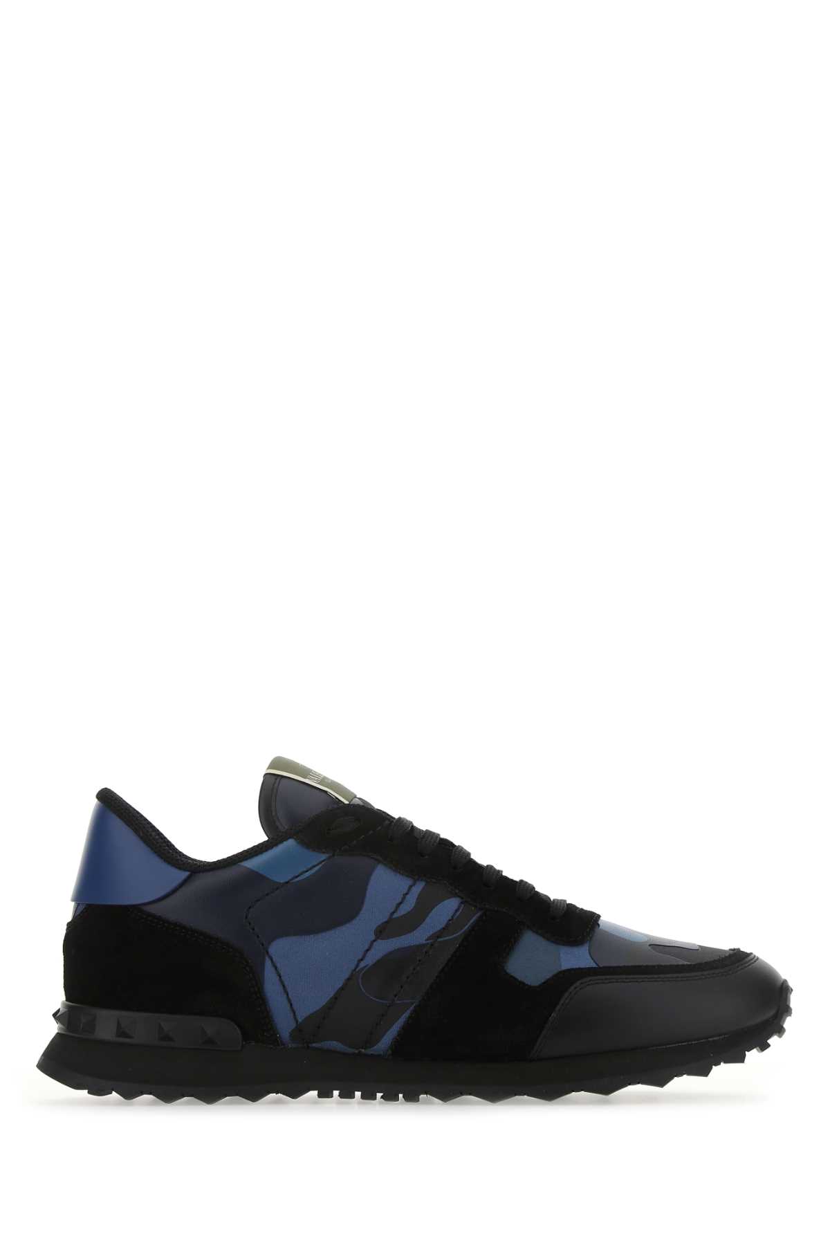 Shop Valentino Multicolor Fabric And Nappa Leather Rockrunner Camouflage Sneakers In Bluettemarineneroneronewbaltiquene