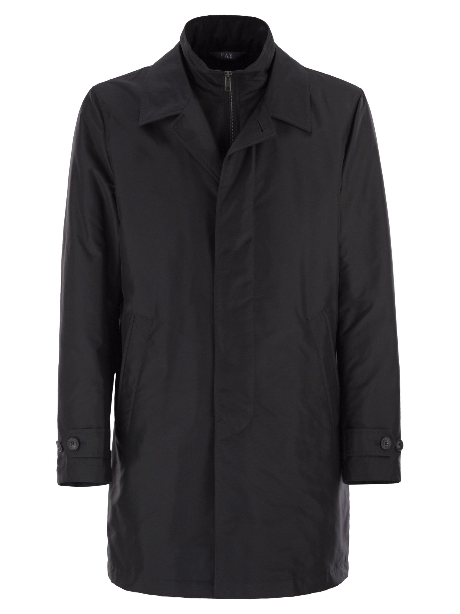 Fay Men Morning Coat In Technical Poplin In Black