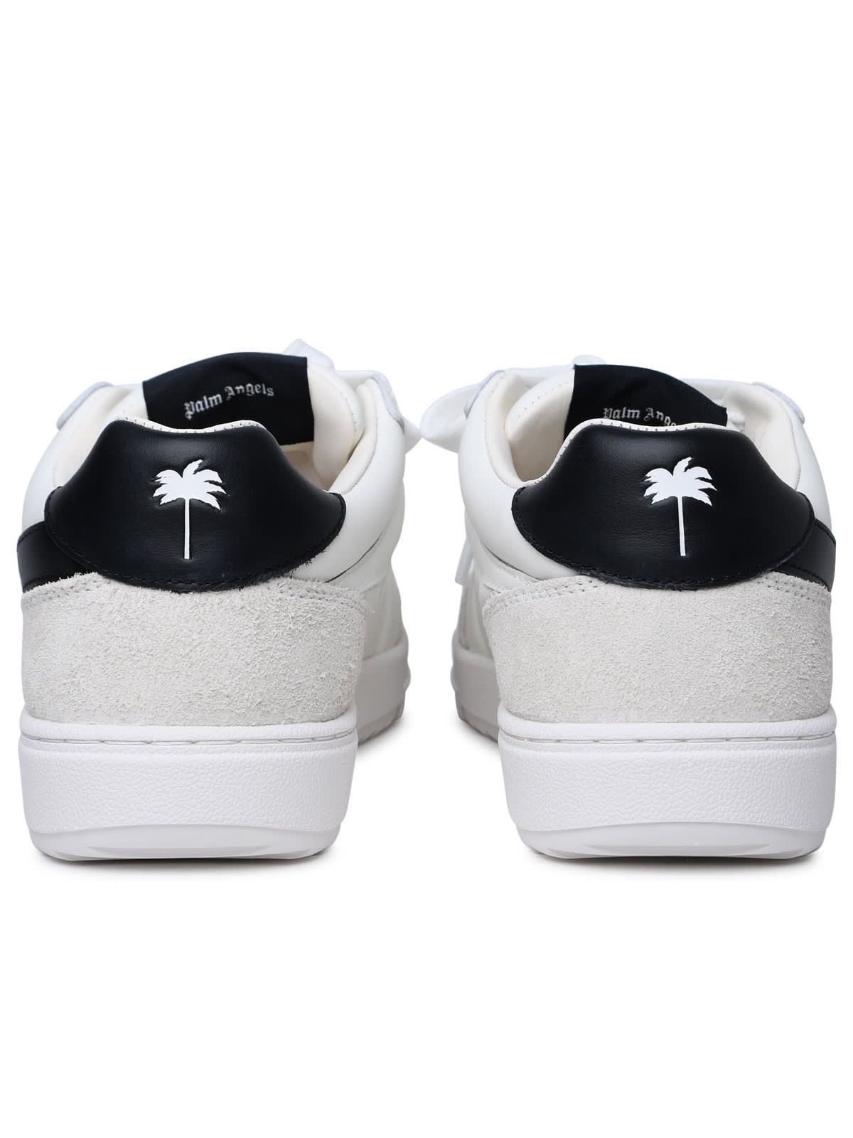 Shop Palm Angels Palm Beach University White Leather Sneakers In White Black (white)