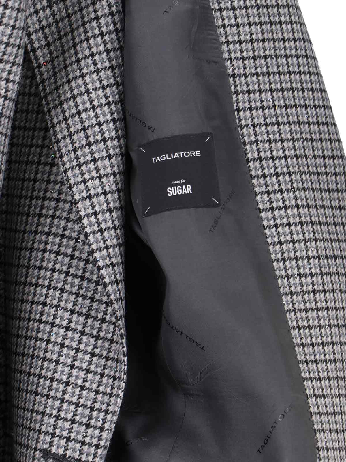 Tagliatore Tailored Grey Stripe Blazer With Classic Lapel In Blue