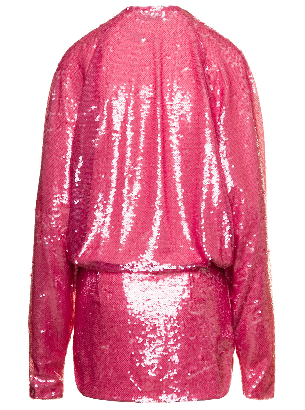 Shop Attico Gael Mini Pink Dress With Long Sleeves And All-over Paillettes Embroidery In Fabric Woman In Rosa