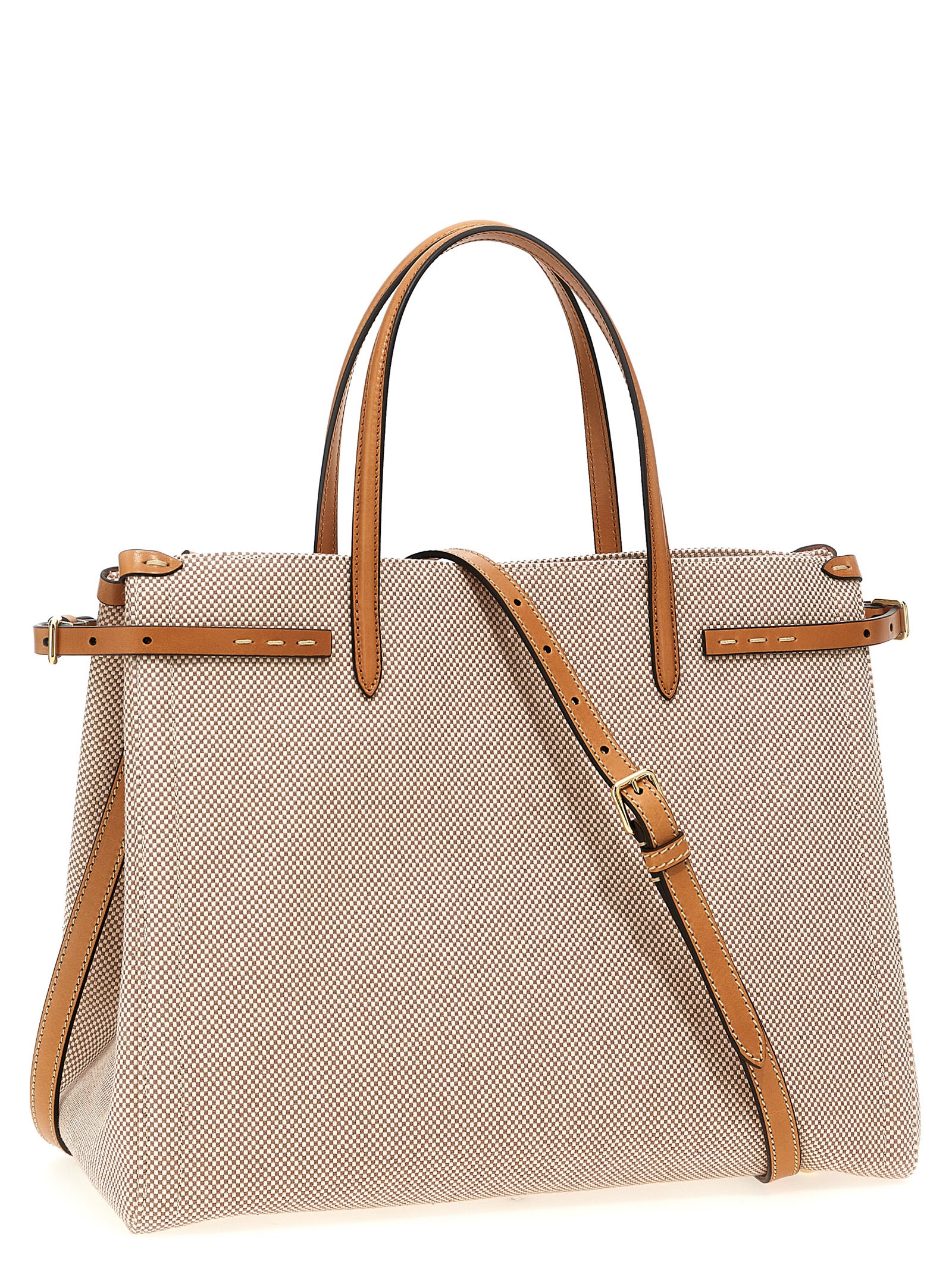 Valentino Antibes Big Shopping Bag With Adjustable Side Straps In Beige