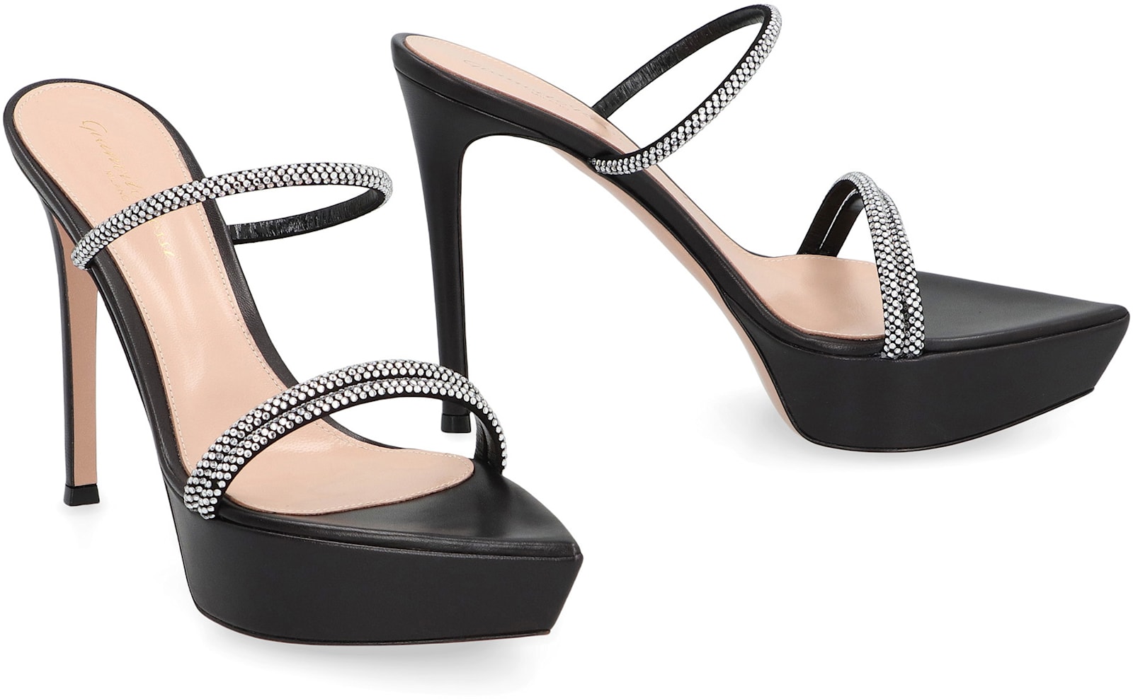 Gianvito Rossi Cannes Crystal-embellished Leather Platform Sandals In Black