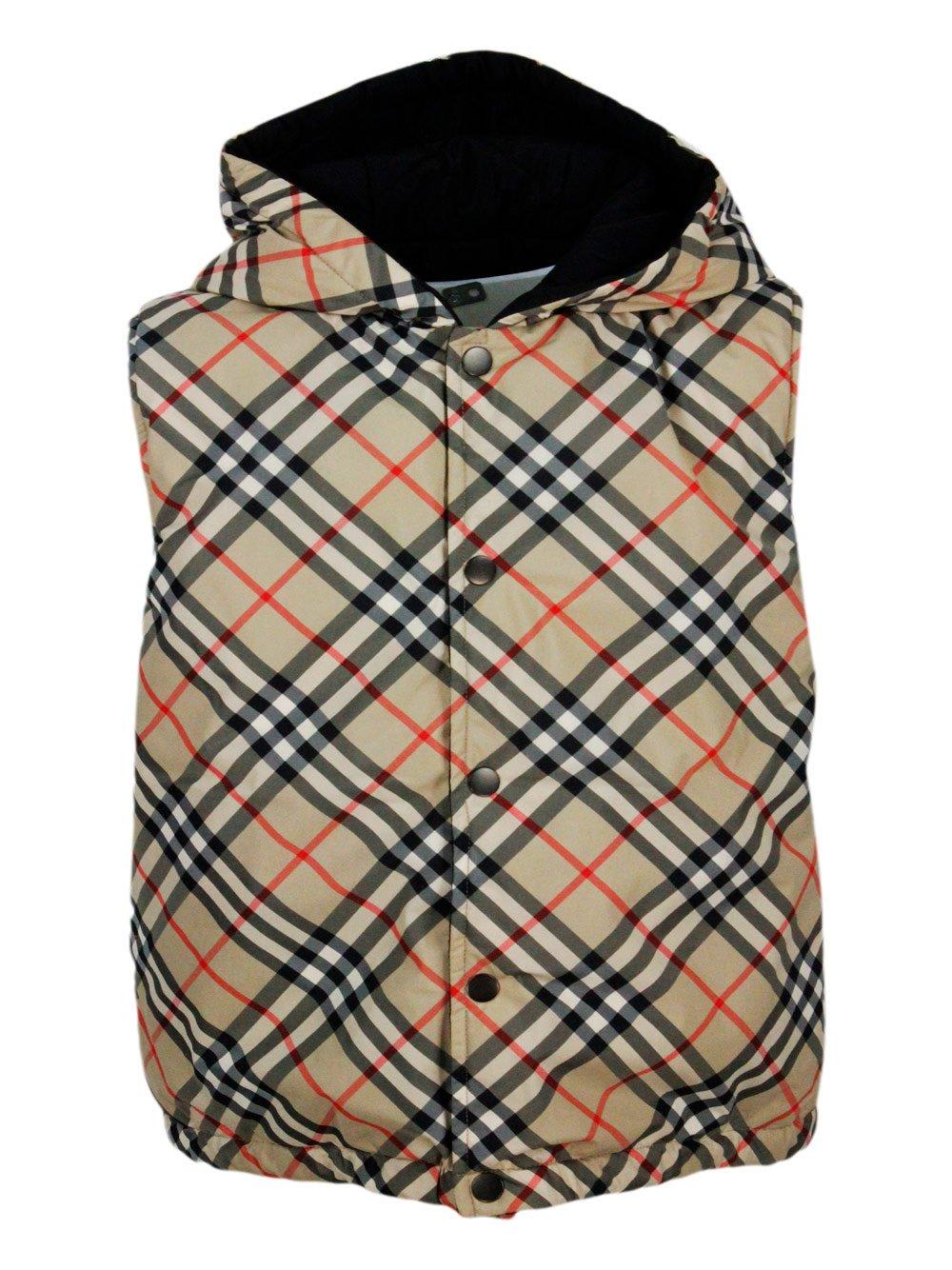Shop Burberry Vintage-check Reversible Hooded Padded Gilet In Beige