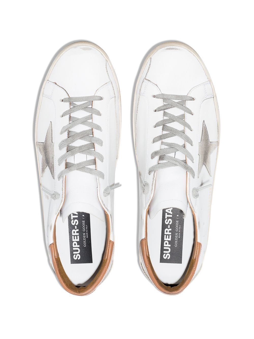 Shop Golden Goose Super-star Leather Upper And Heel Suede Star And Heel In White Ice Light Brown