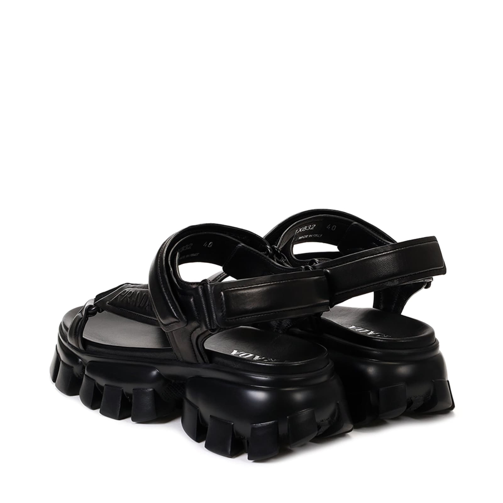 Shop Prada Padded Logo Sandals In Black