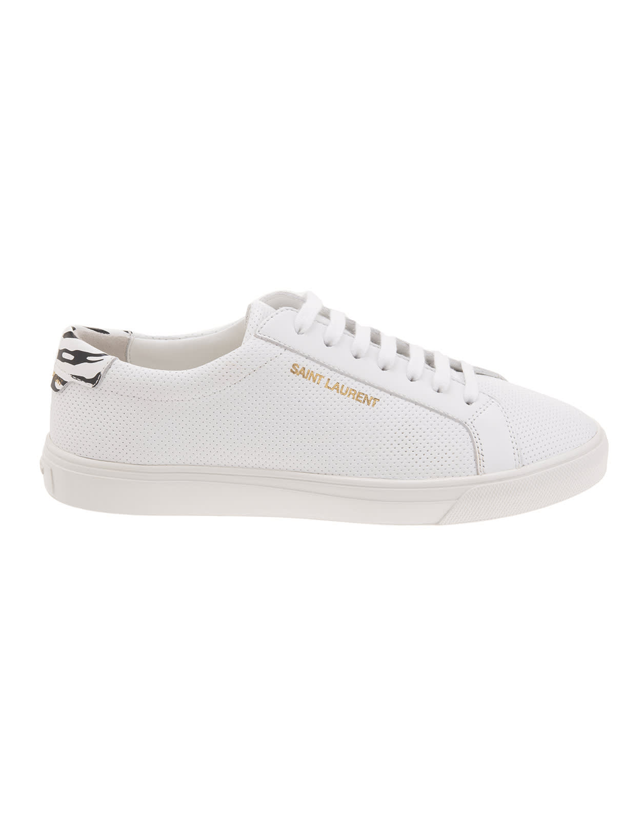 Photo of  Saint Laurent Woman Andy Sneakers In White Perforated Leather And Zebra Leather- shop Saint Laurent Sneakers online sales