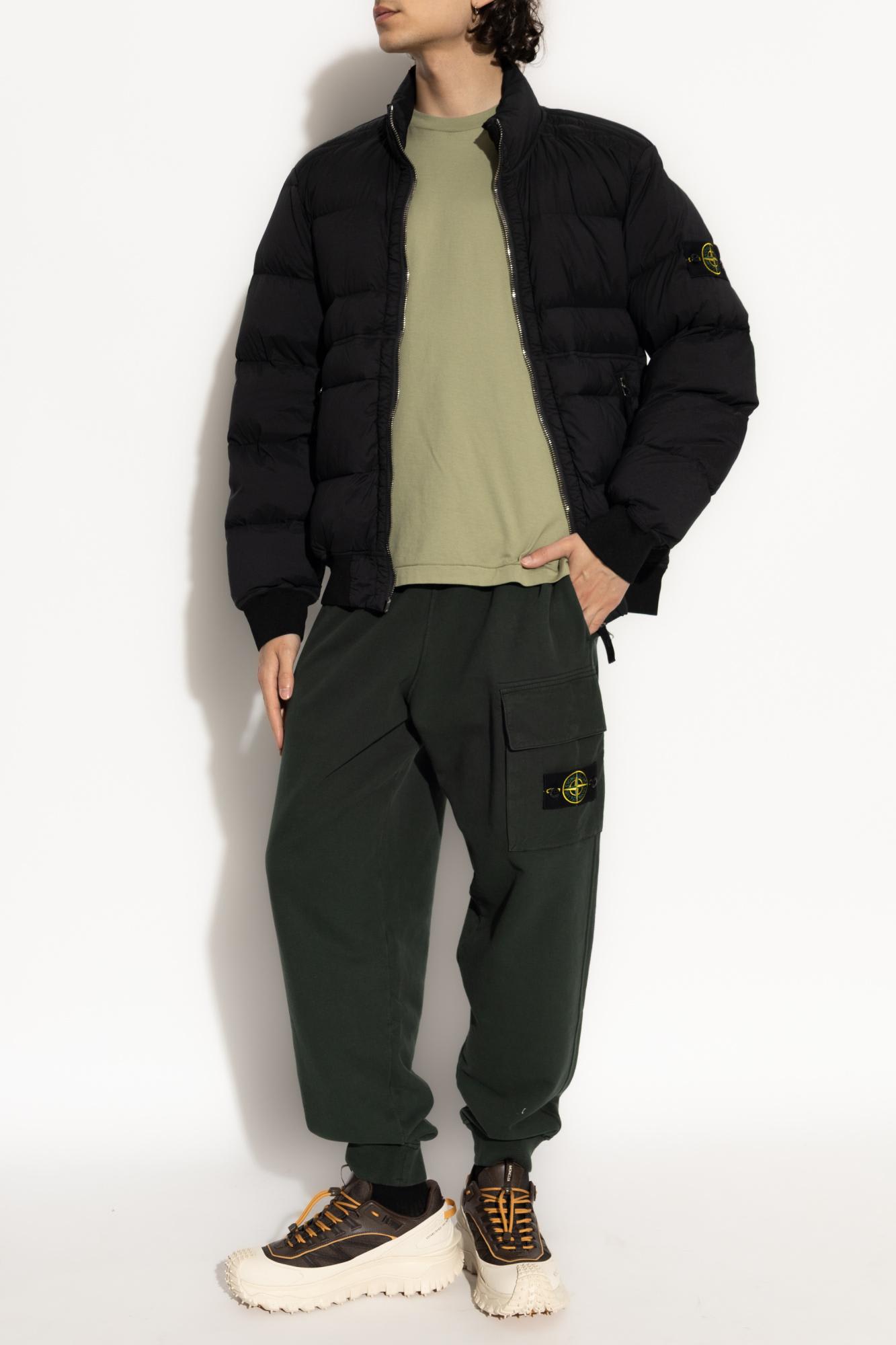 Stone Island Quilted High Collar Bomber Jacket In Black