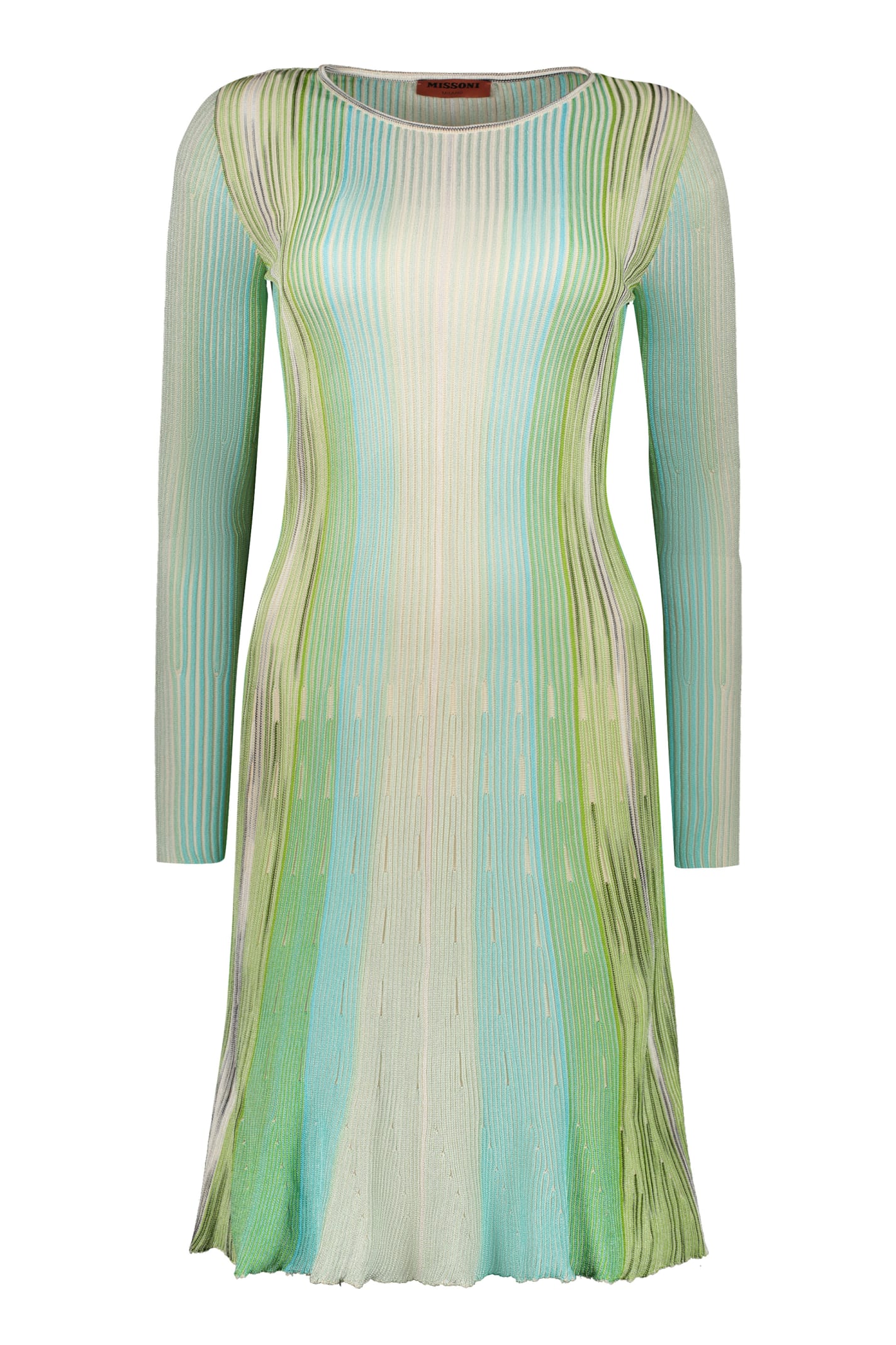 Missoni Ribbed Knit Midi Dress In Green