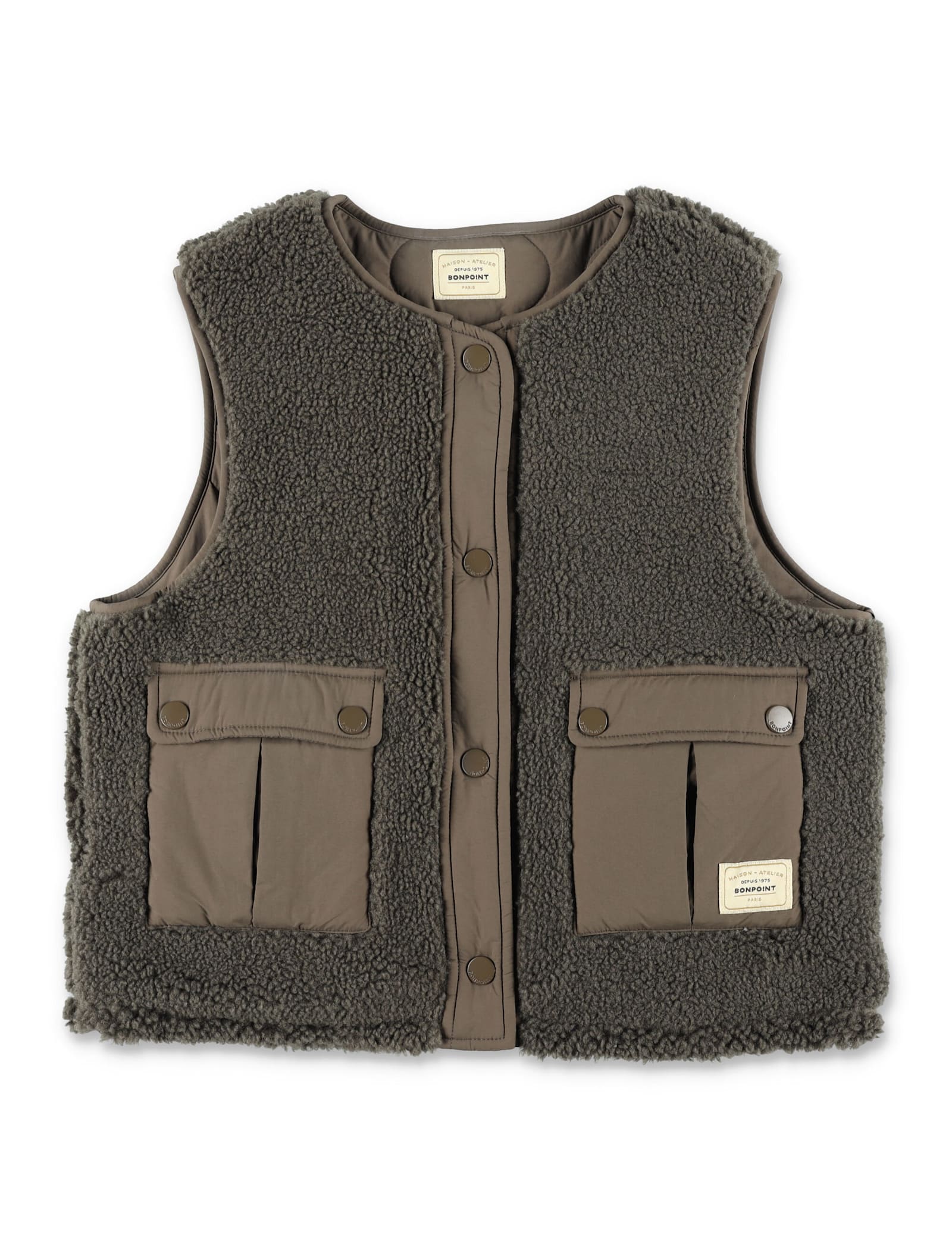 Bonpoint Reversible Teddy And Nylon Brown Gilet In Brown