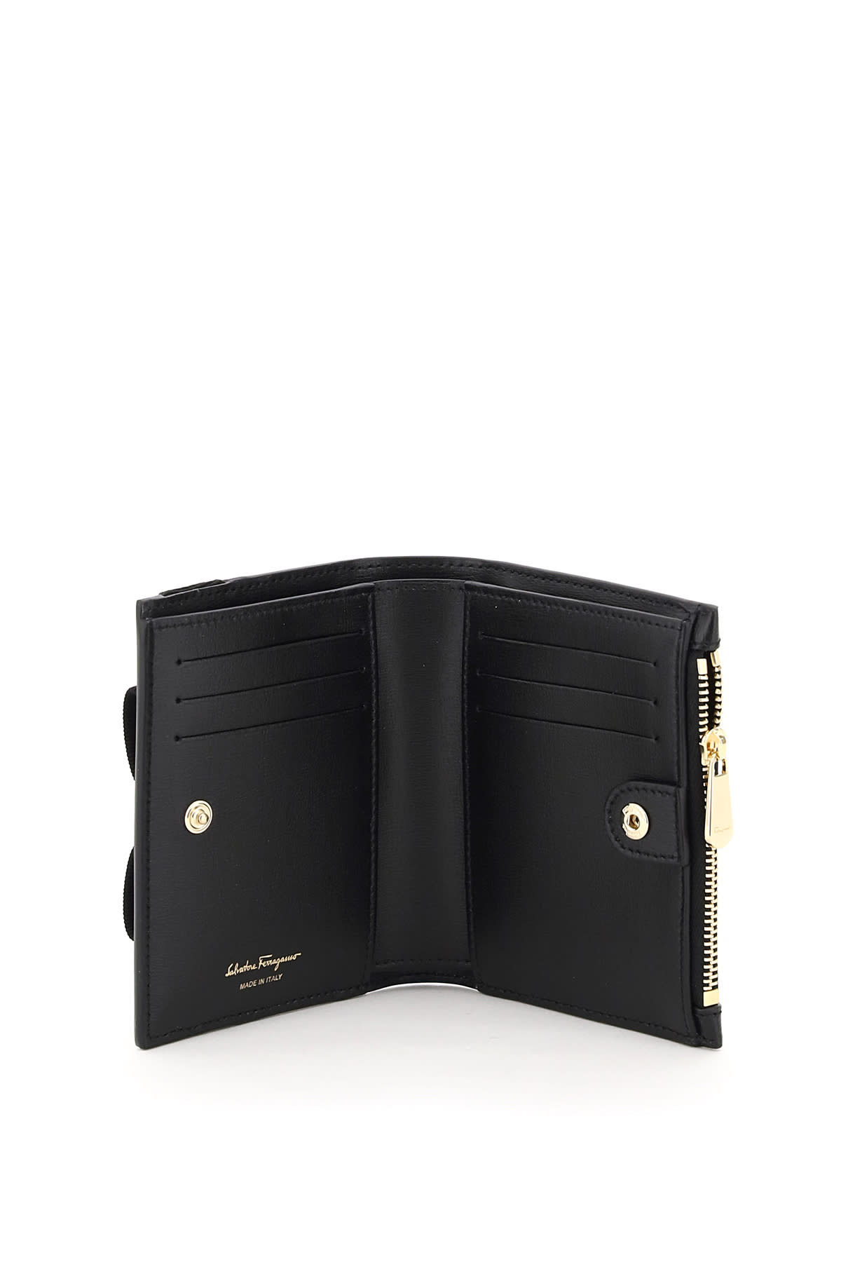 Ferragamo Vara Bow Compact Wallet In Black