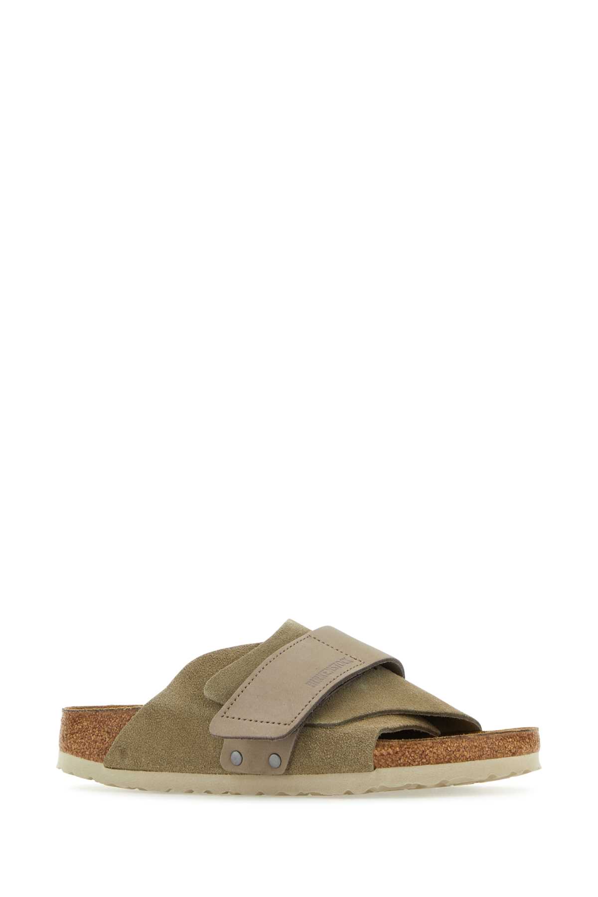 Shop Birkenstock Sage Green Suede Kyoto Slippers In Taupe