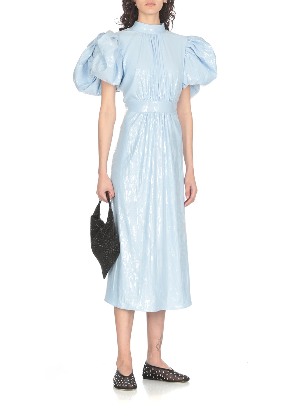 Shop Rotate Birger Christensen Rhinestones Dress In Light Blue