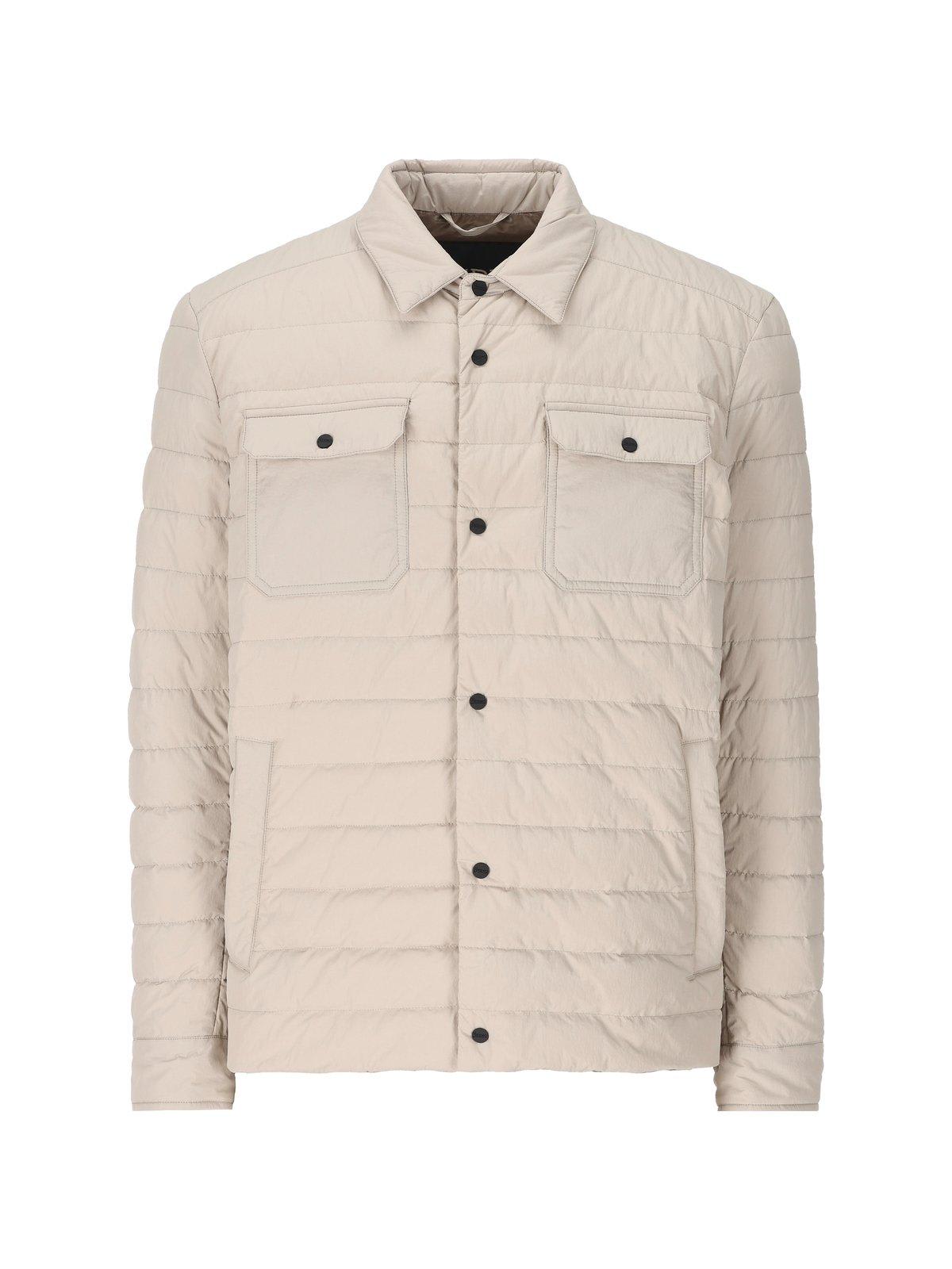 Shop Herno Long Sleeved Quilted Padded Jacket In Natural