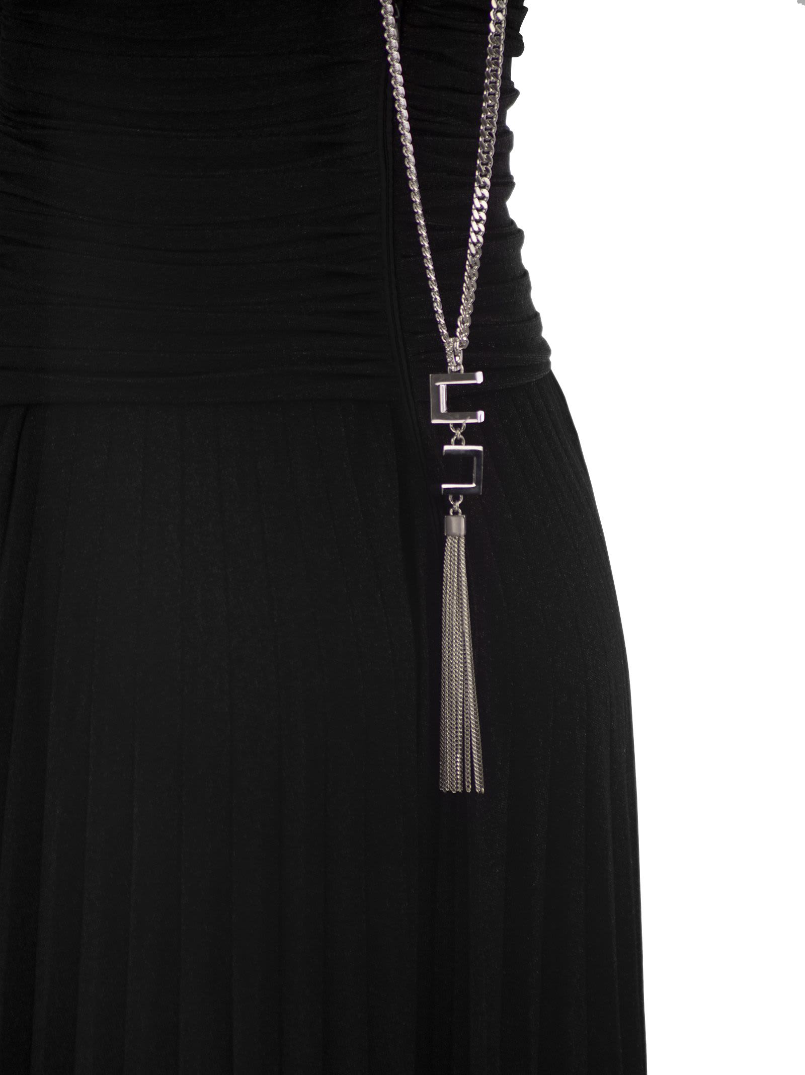 Shop Elisabetta Franchi Red Carpet Lurex Jersey Dress With Necklace In Black