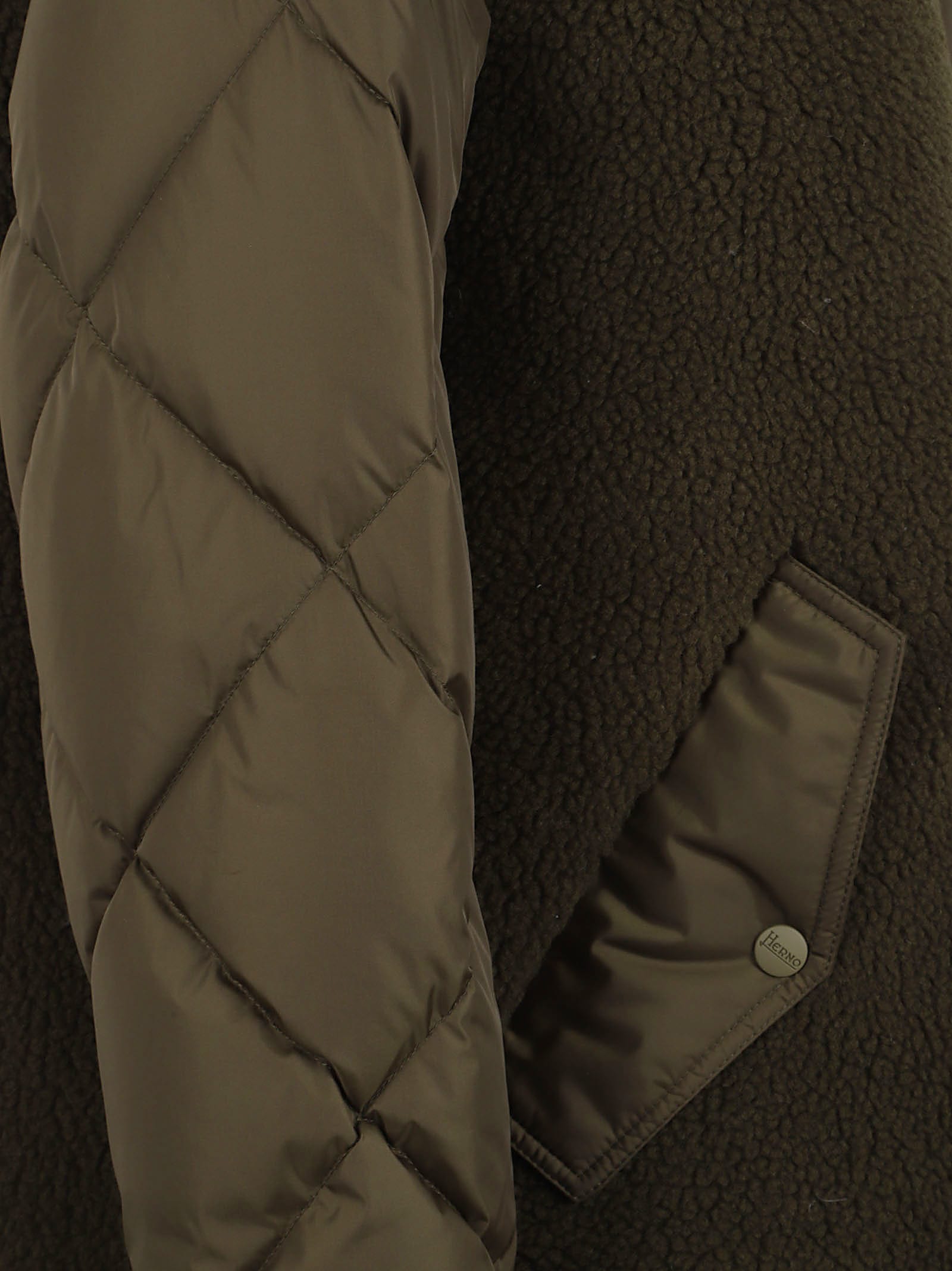 Herno Down Jacket With Faux Fur Insert In Green