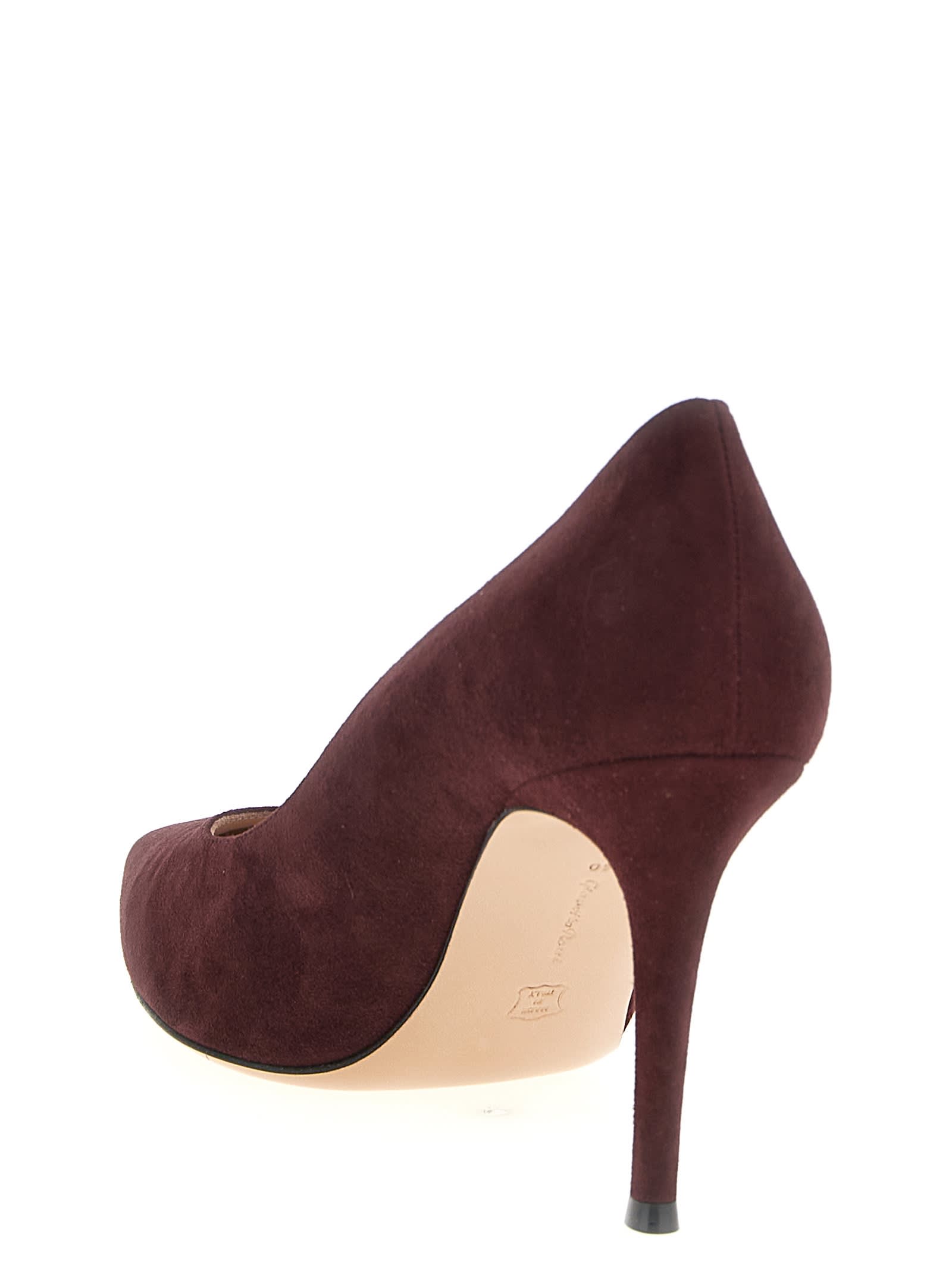 Gianvito Rossi Pointed Toe Suede Stiletto Heel Pumps In Burgundy