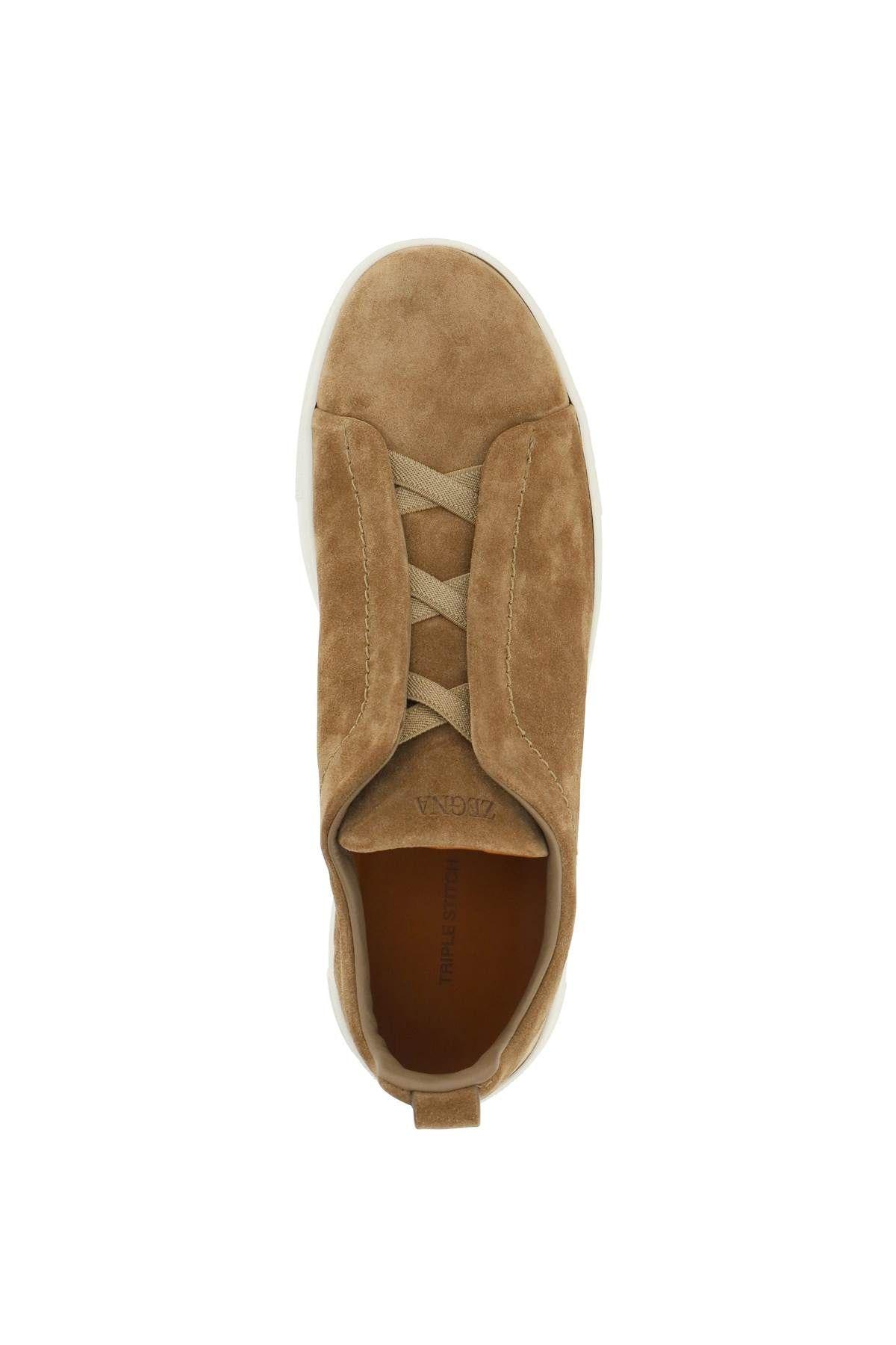 Shop Zegna Triple Stitch Slip-on Sneakers In Beige