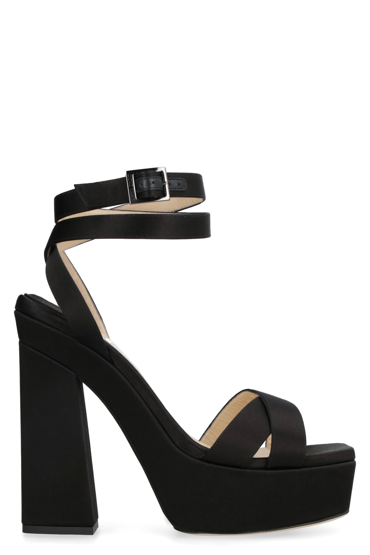 Jimmy Choo Gaia 140 Satin Platform Sandal In Black