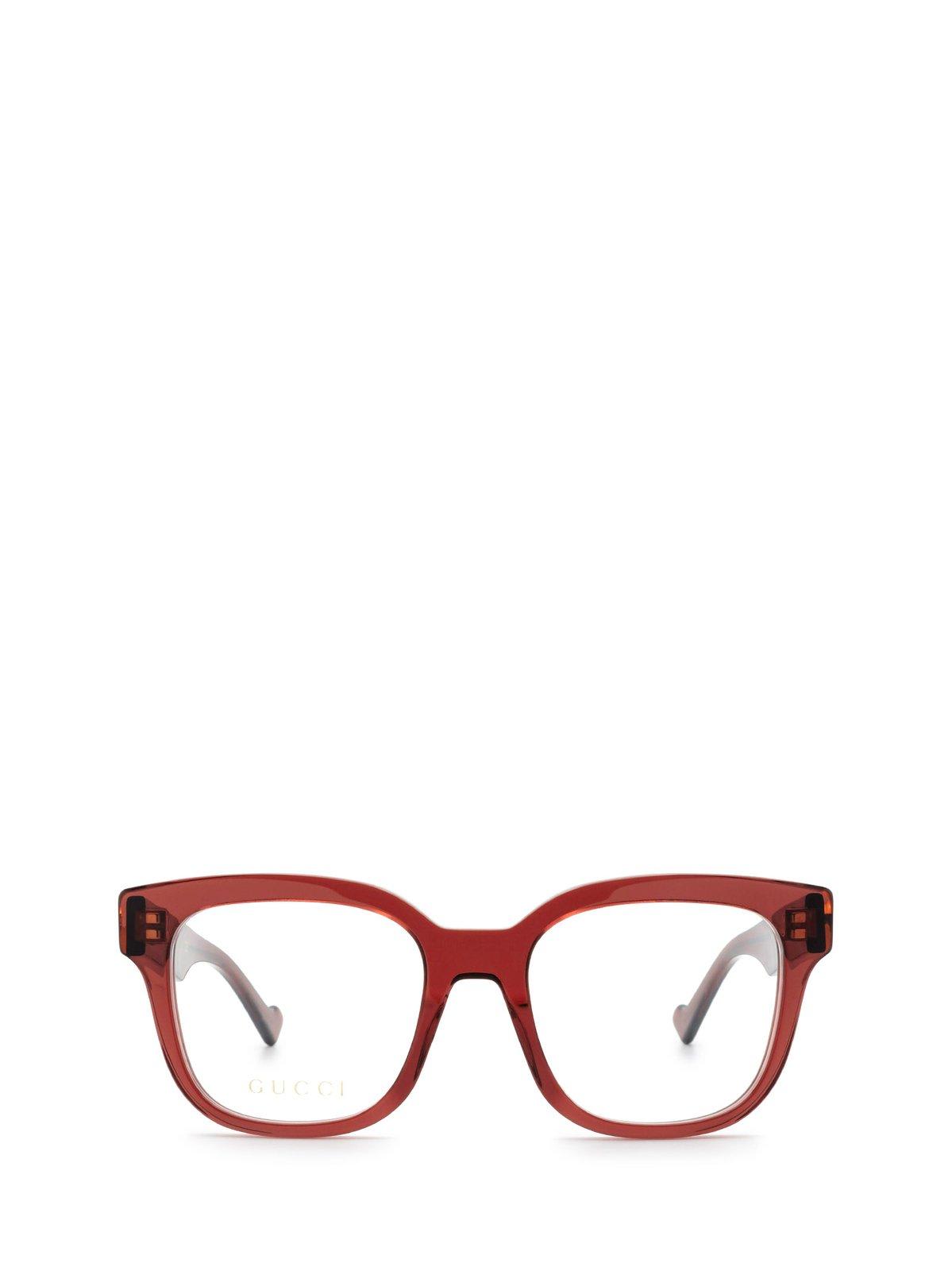 Shop Gucci Square Frame Glasses In 003 Burgundy Burgundy Tra