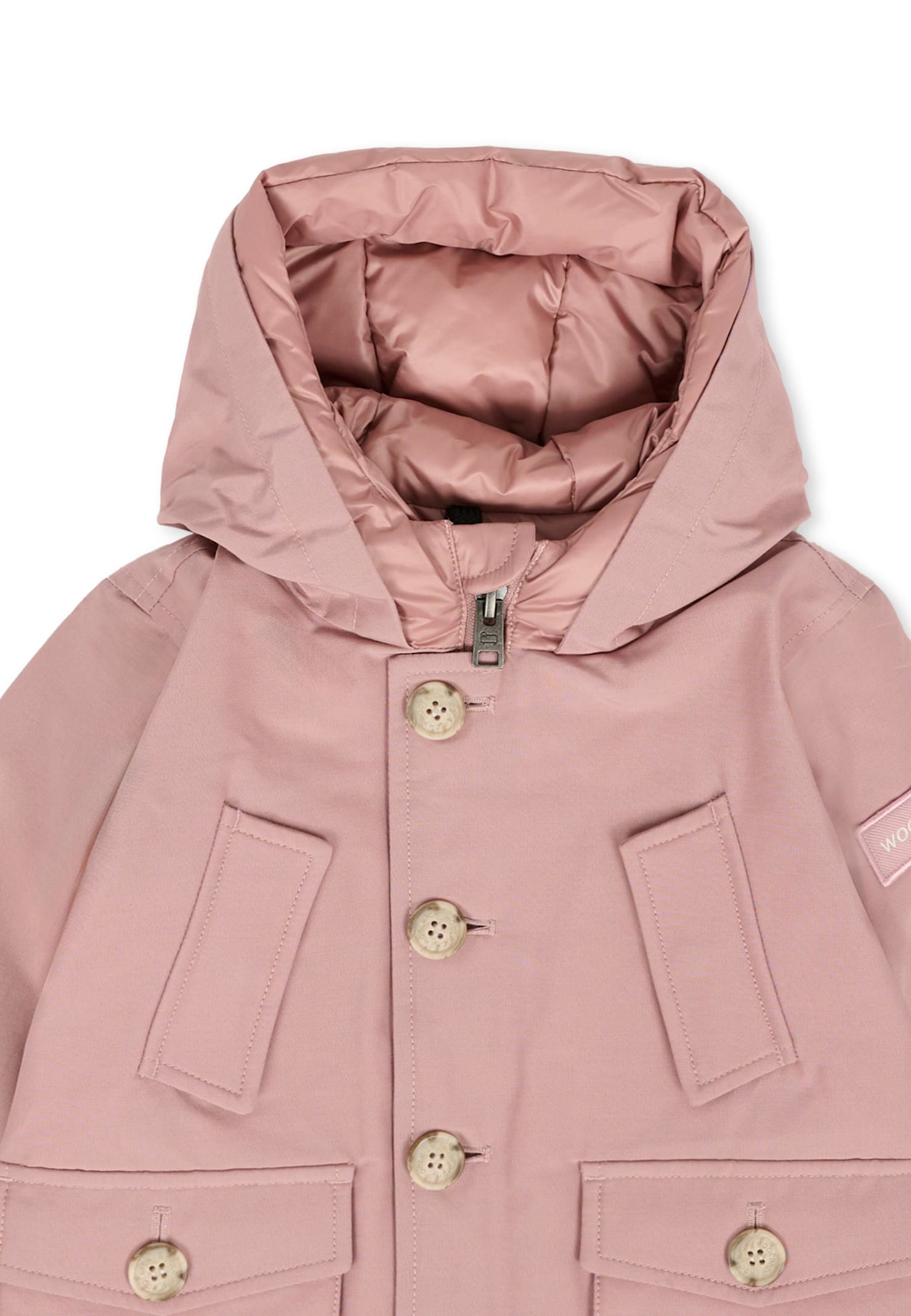 Woolrich Pink My First No Fur Parka For Baby Girl With Logo In Pink